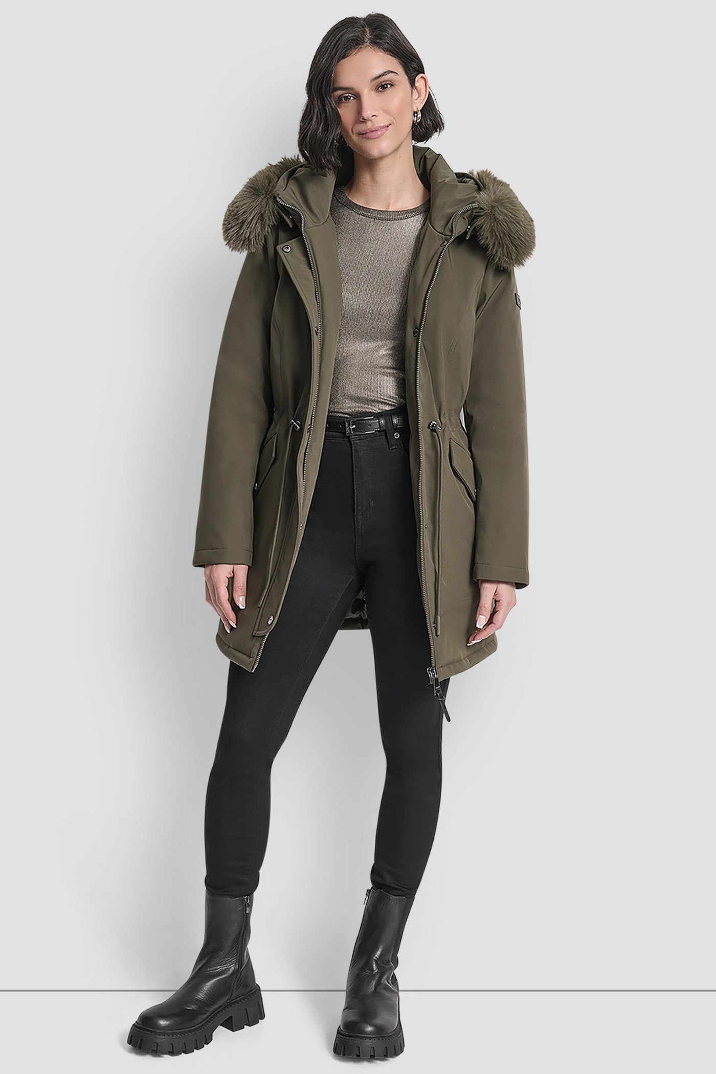 FAUX FUR TRIM HOODED ANONRAK WAIST COAT VIEW 8 | Back-To-School Shop