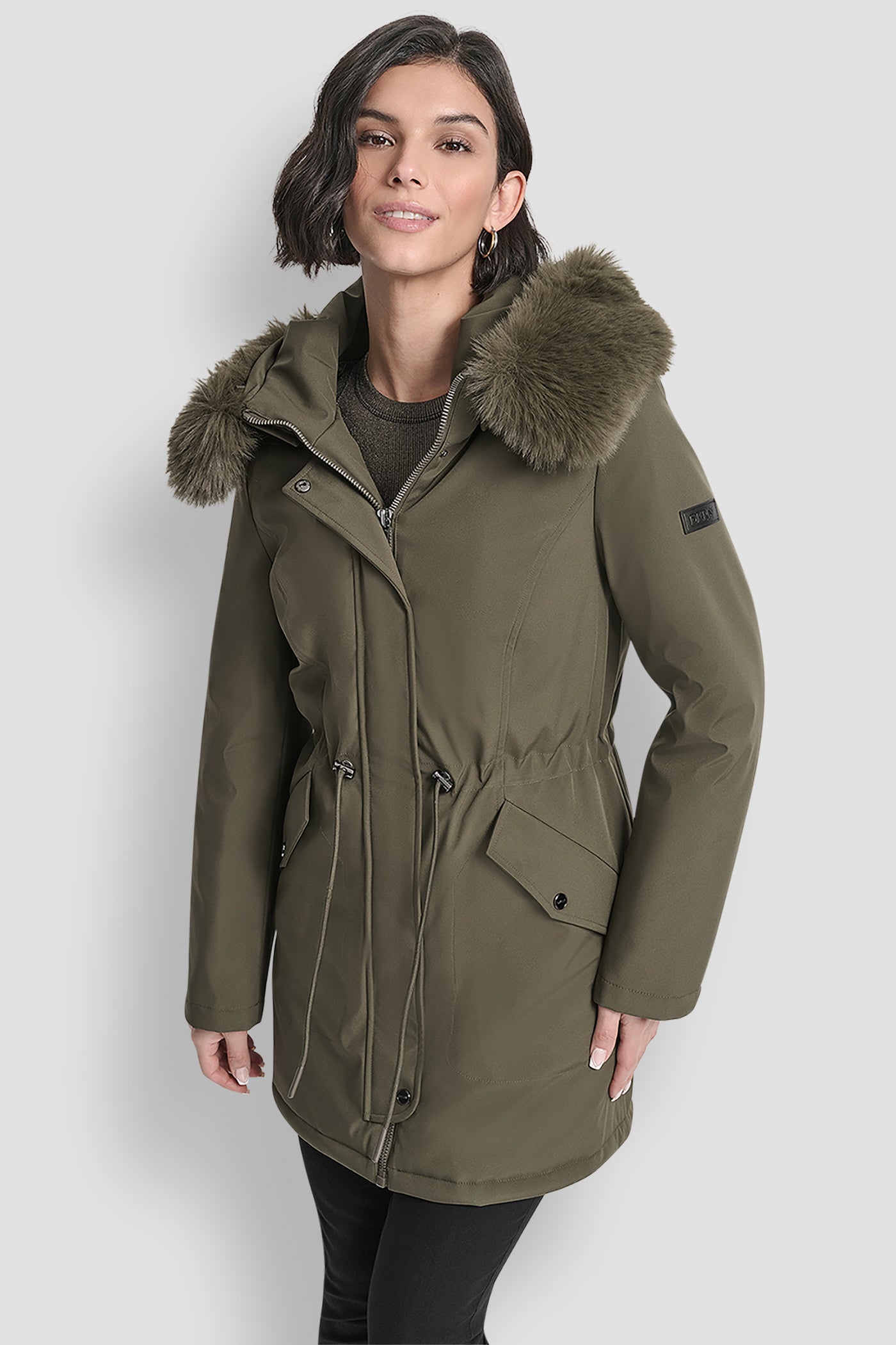 LODEN FAUX FUR TRIM HOODED ANONRAK WAIST COAT, VIEW 1 | Back-To-School Shop