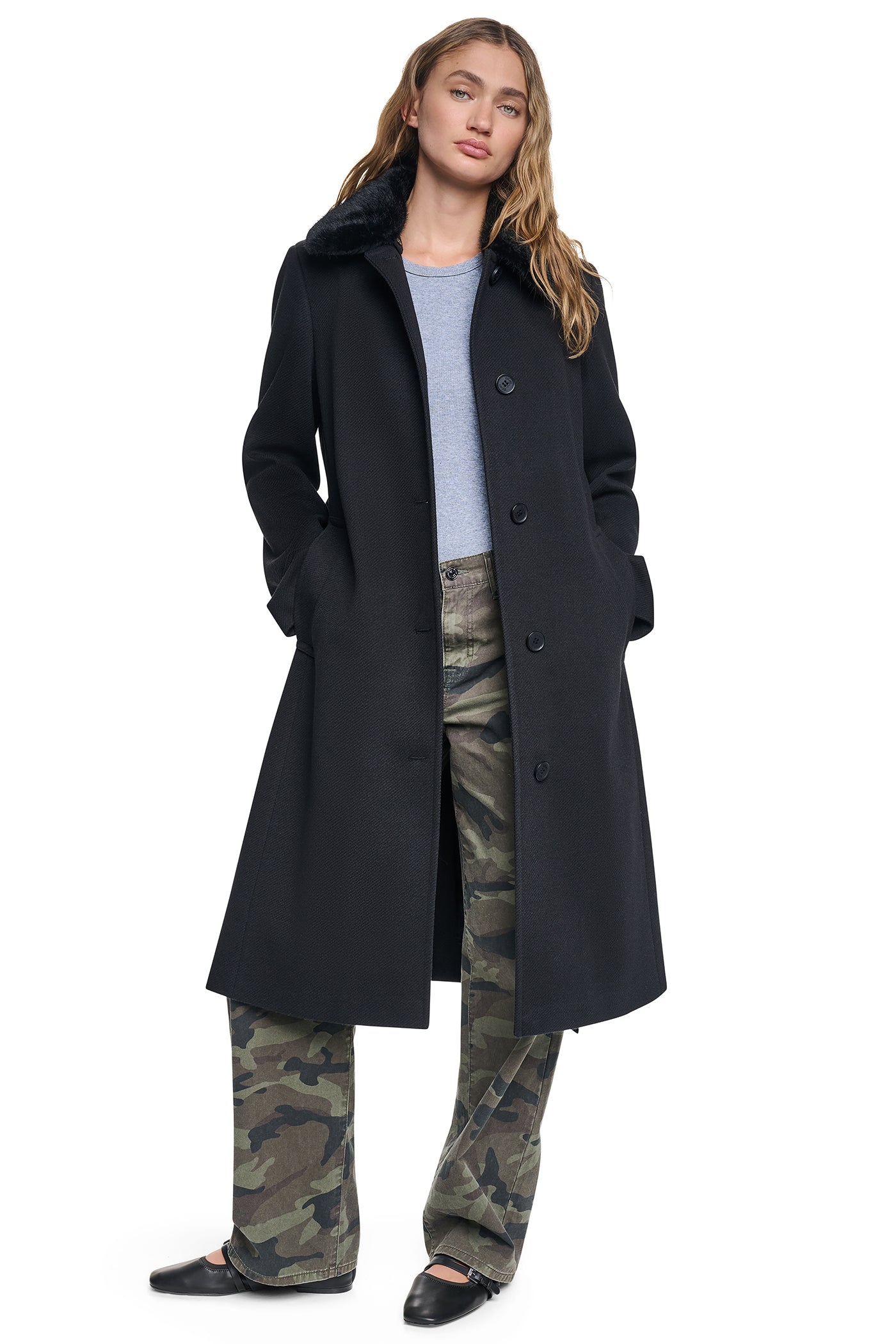 TWILL COAT WITH FUR COLLAR VIEW 7