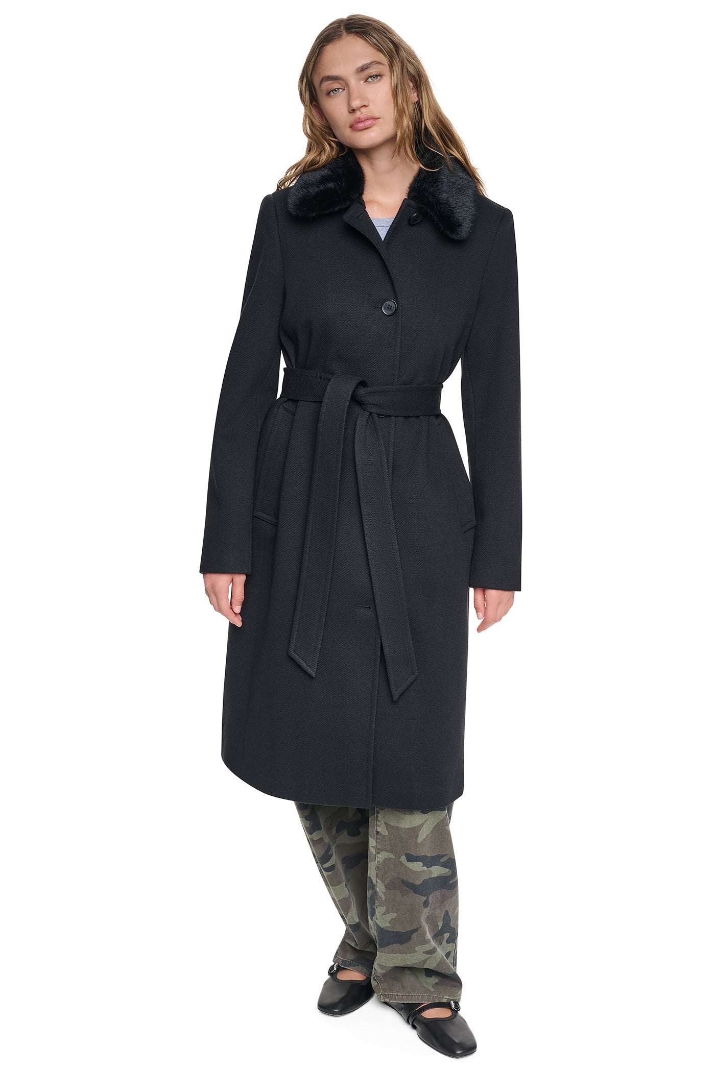 TWILL COAT WITH FUR COLLAR VIEW 8