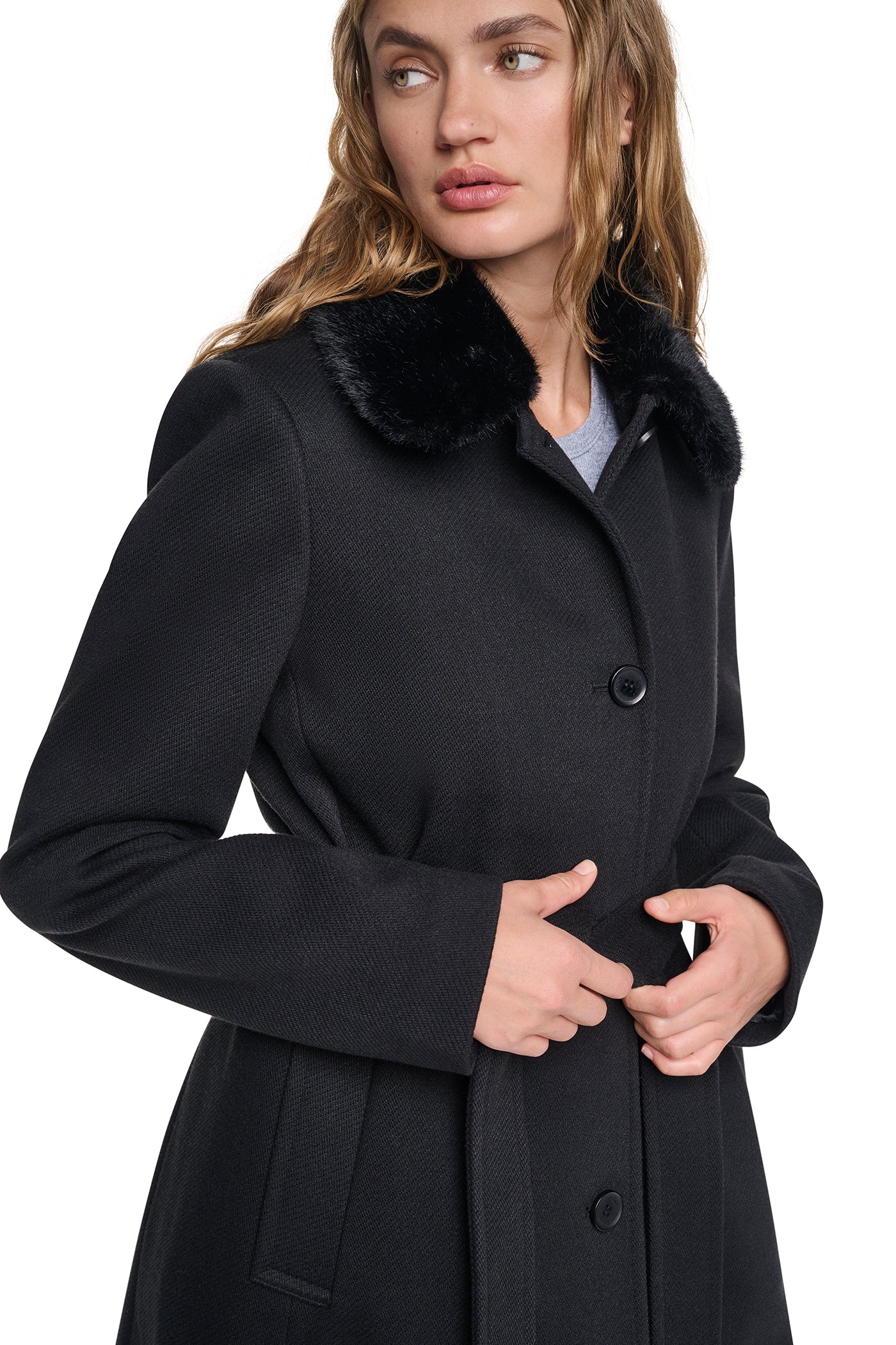 TWILL COAT WITH FUR COLLAR VIEW 5