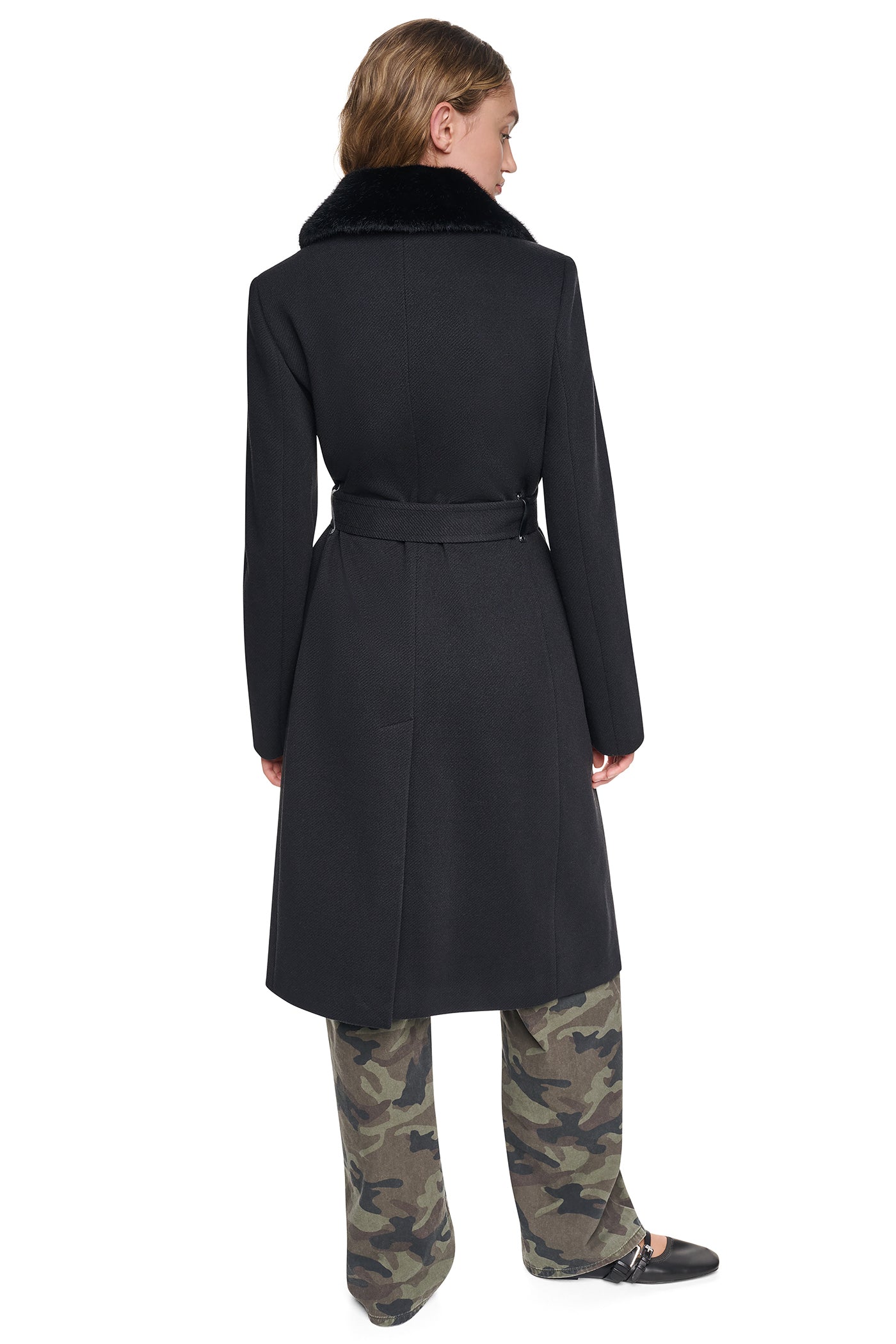 TWILL COAT WITH FUR COLLAR VIEW 3