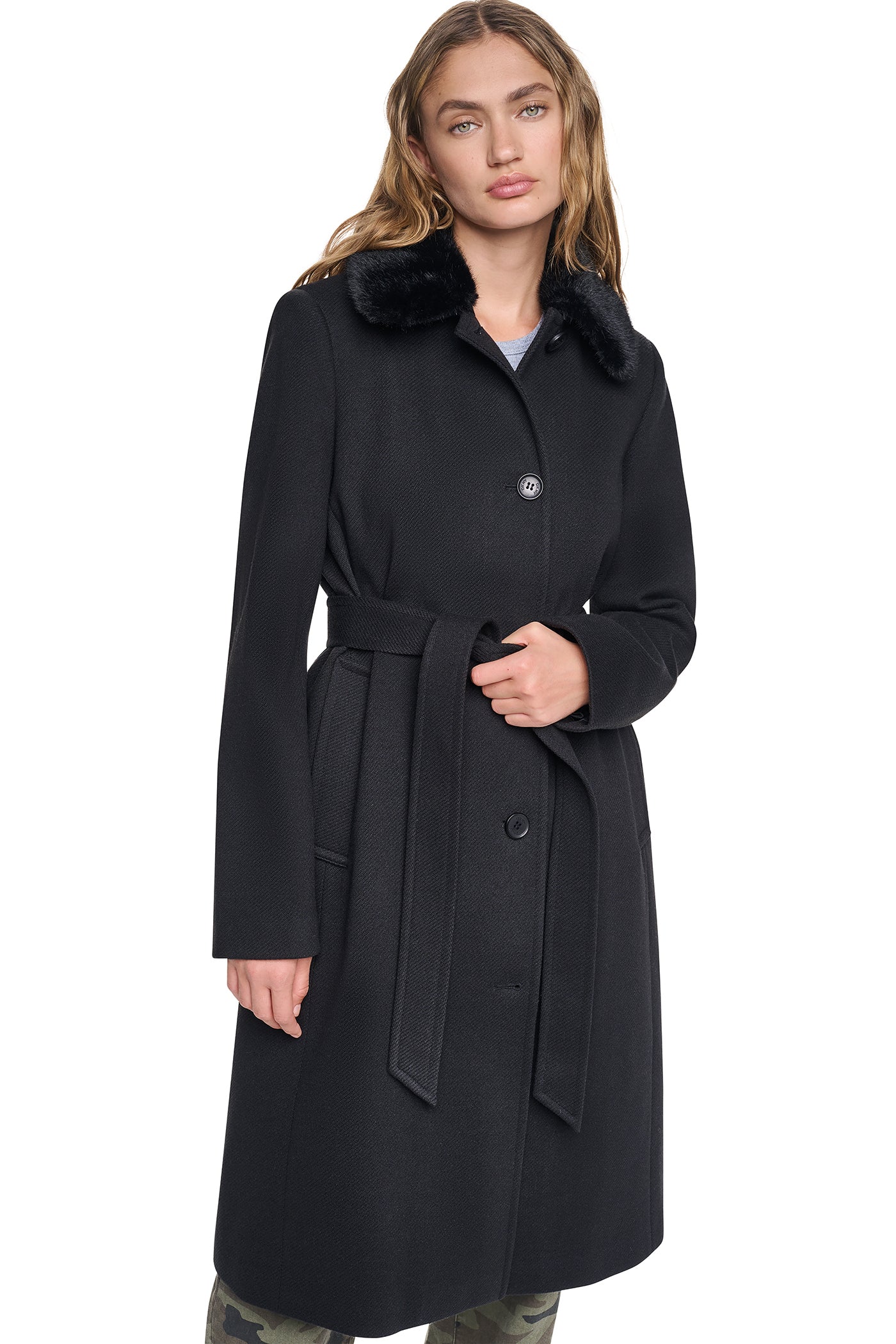 TWILL COAT WITH FUR COLLAR VIEW 4