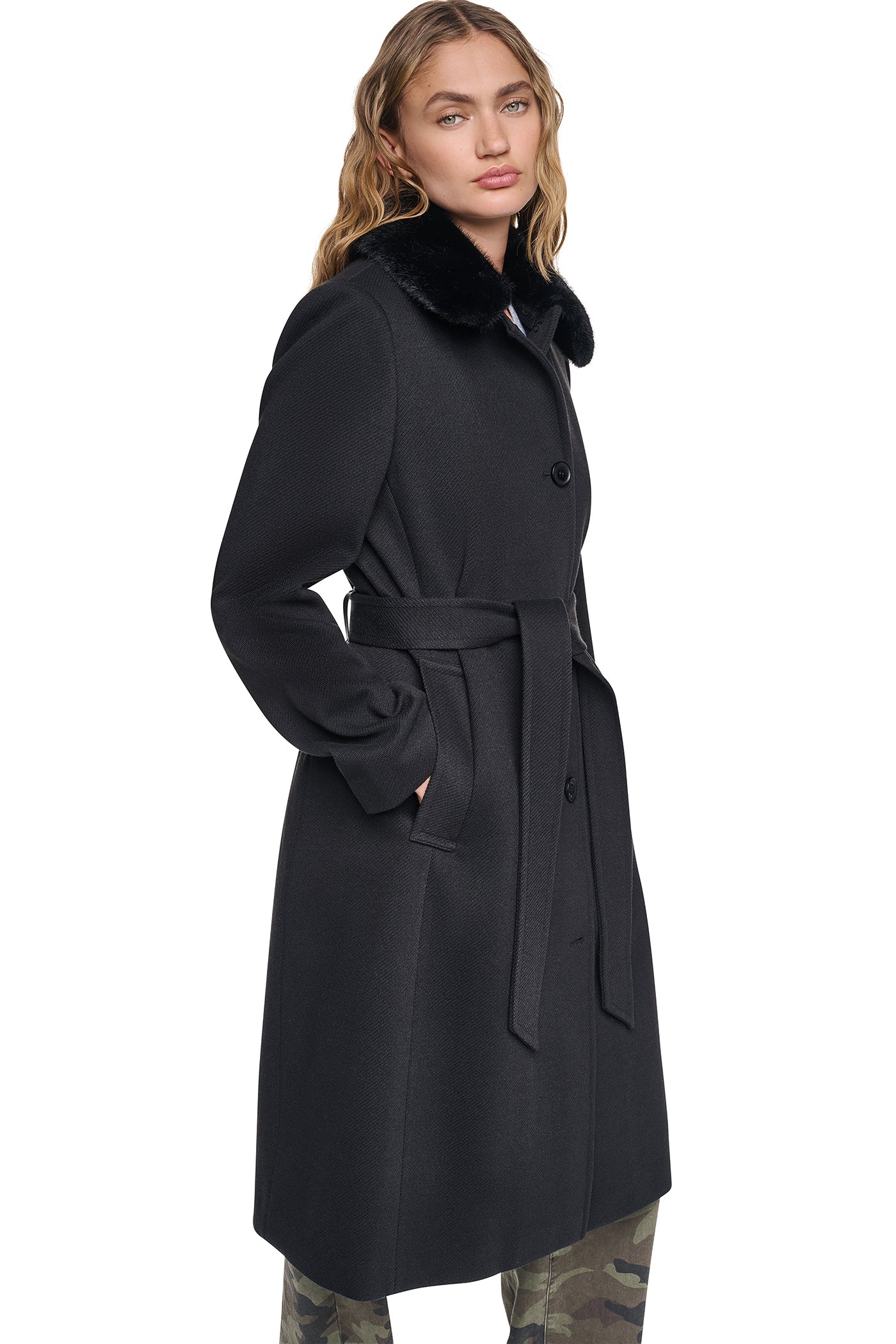TWILL COAT WITH FUR COLLAR VIEW 2