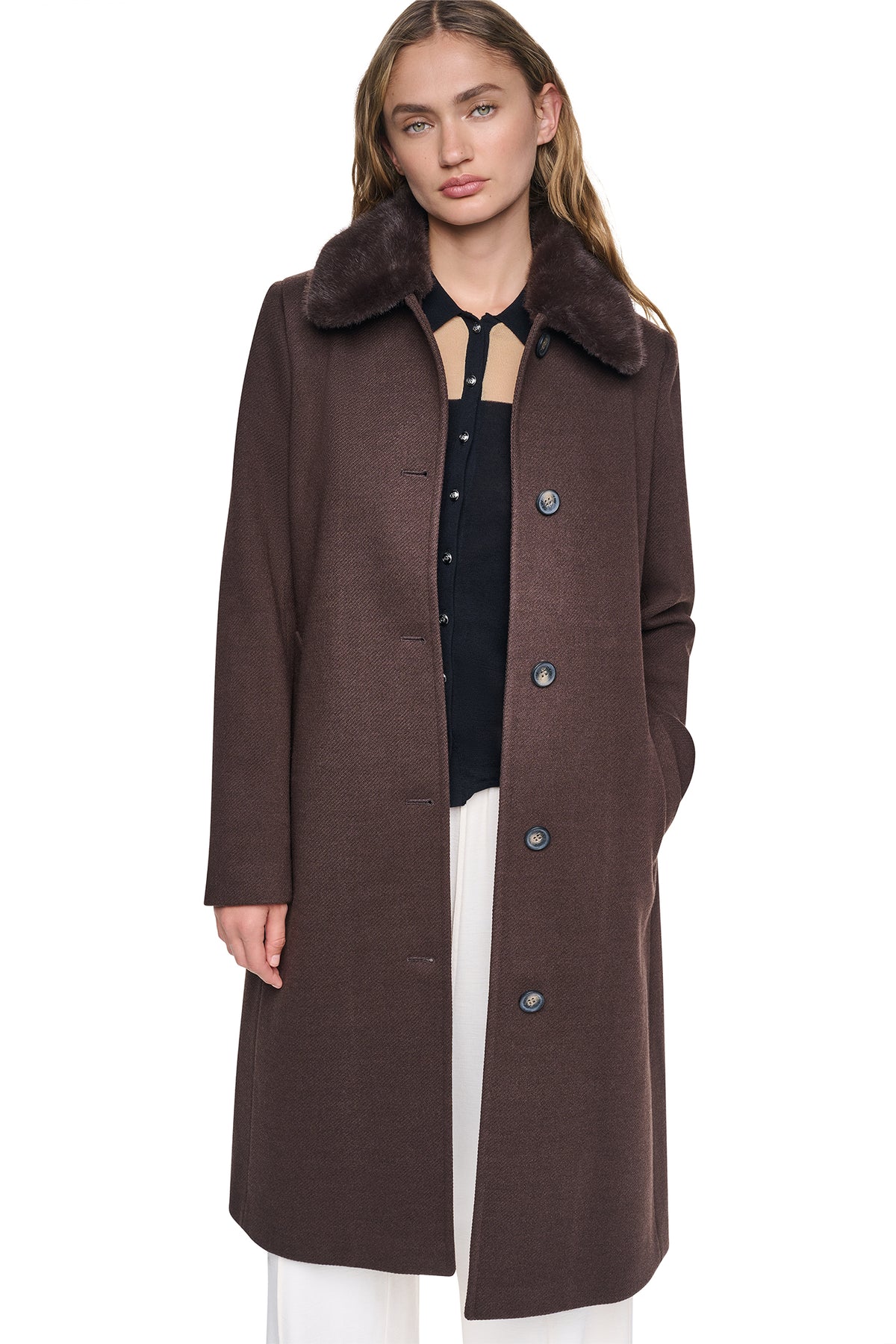 TWILL COAT WITH FUR COLLAR VIEW 2
