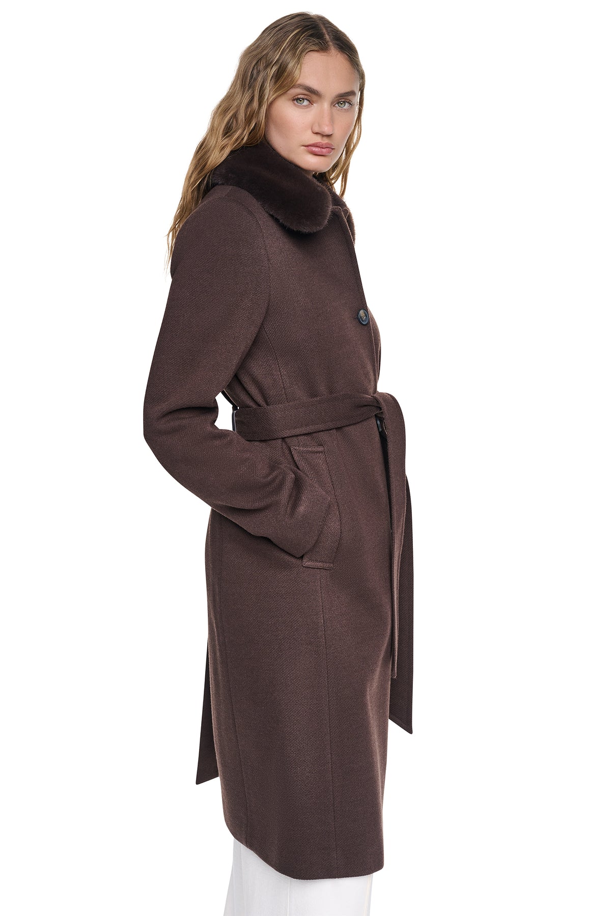 TWILL COAT WITH FUR COLLAR VIEW 2