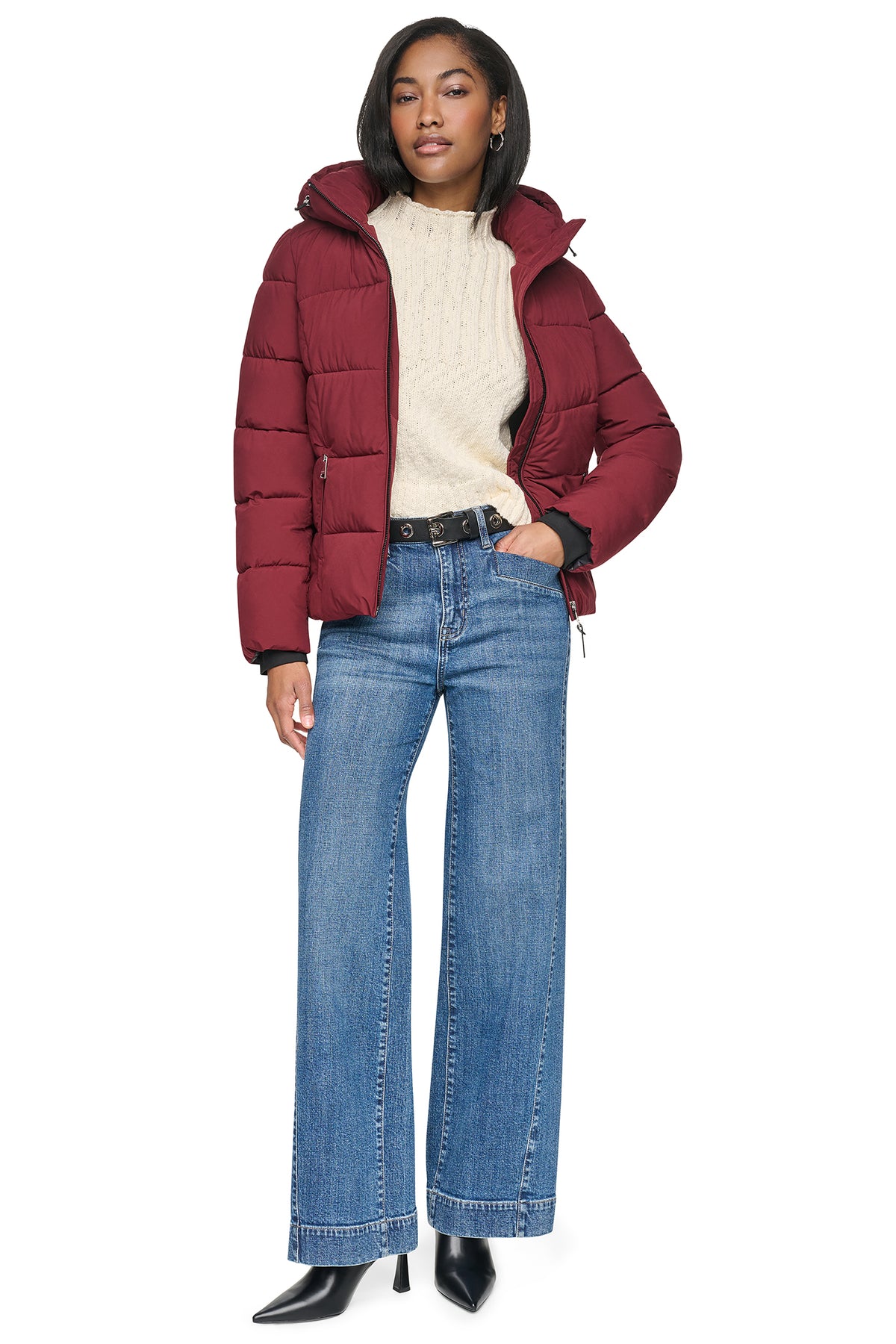STRETCH HOODED PUFFER JACKET VIEW 2
