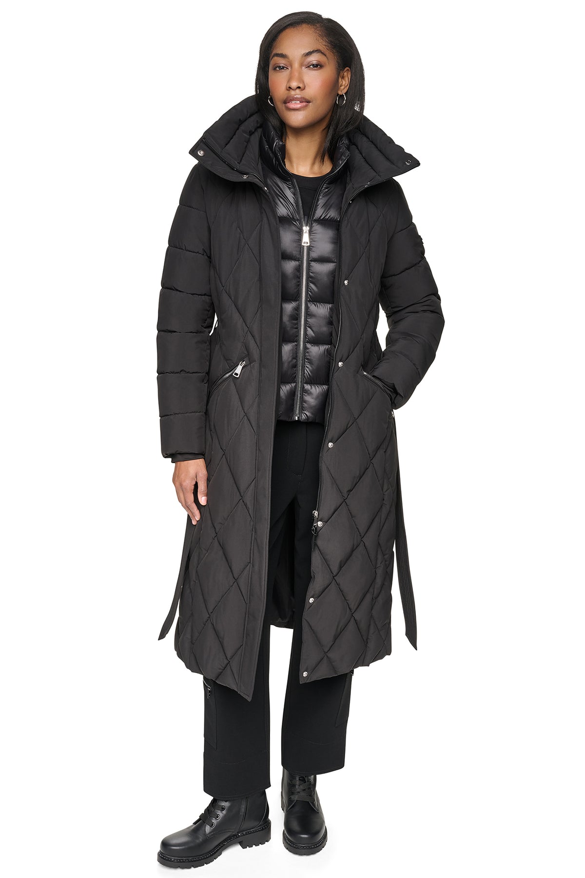 QUILTED MAXI PUFFER WITH BIB VIEW 2