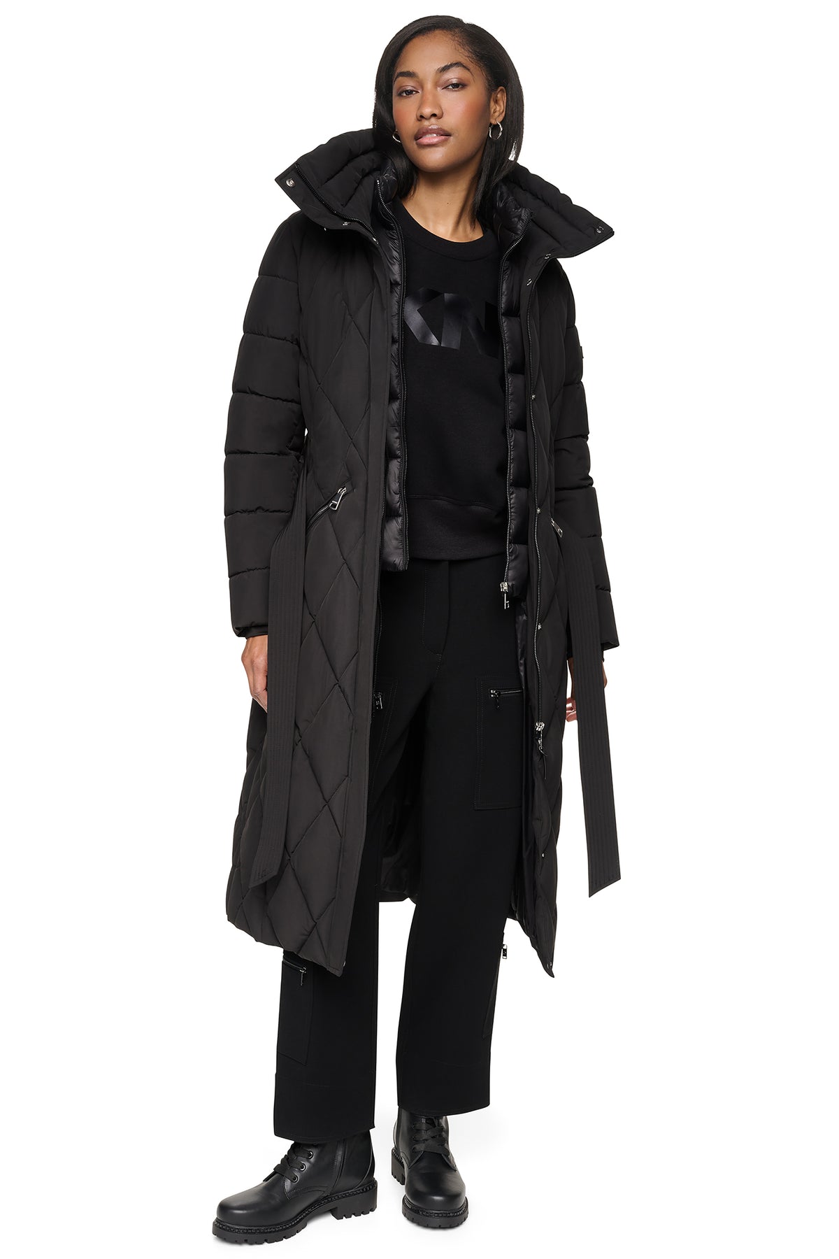 QUILTED MAXI PUFFER WITH BIB VIEW 2