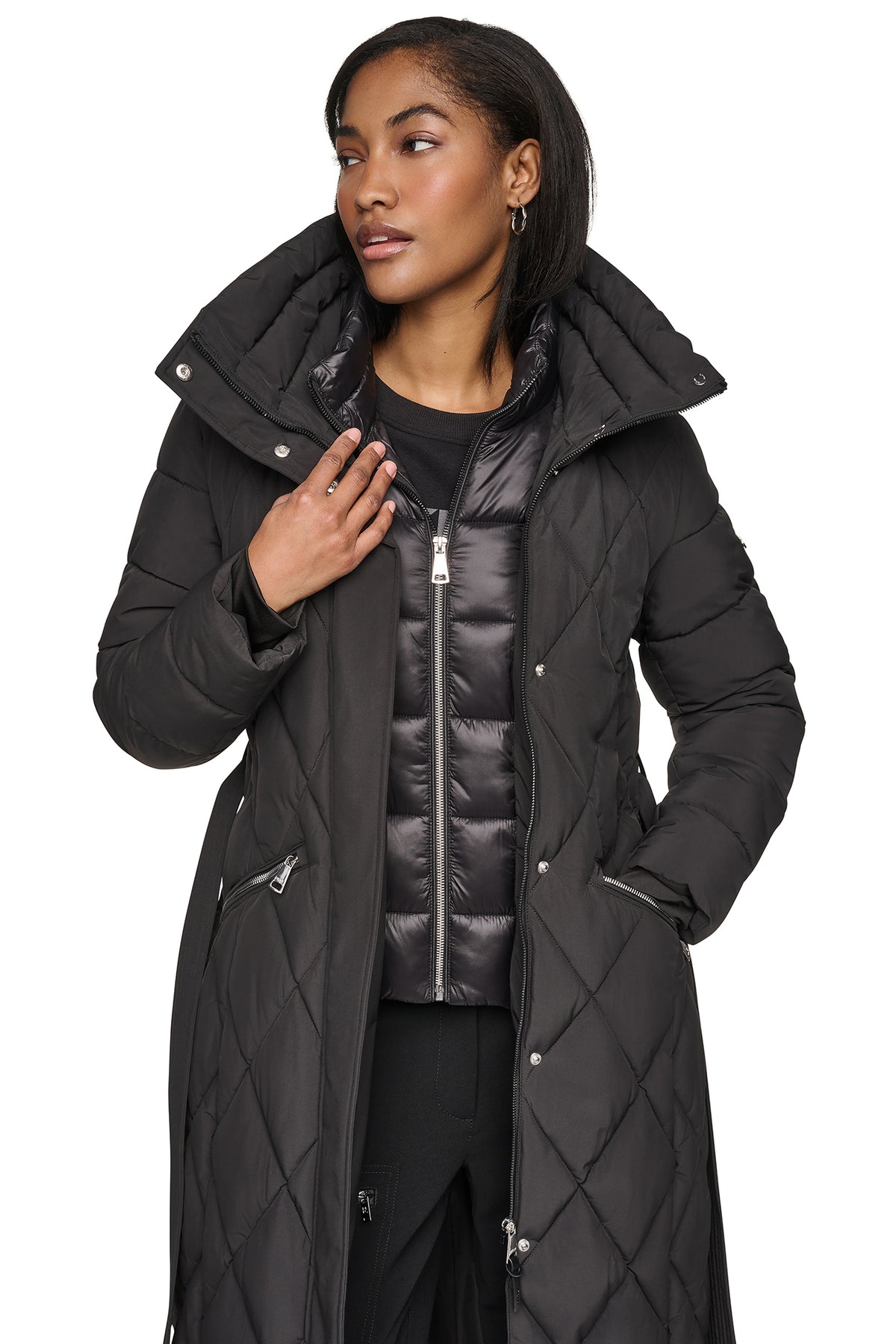 QUILTED MAXI PUFFER WITH BIB VIEW 2