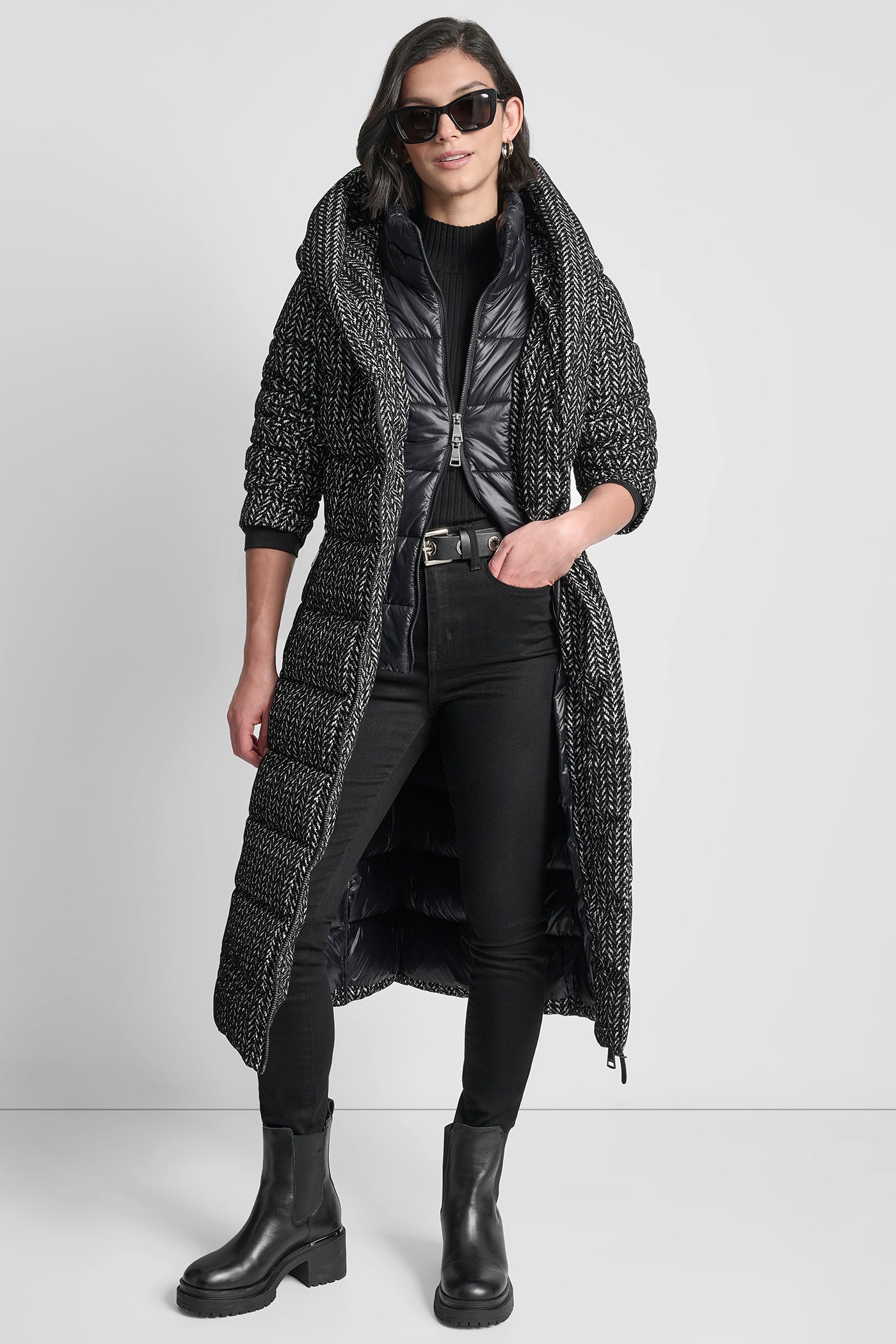 BIBBED SHAWL COLLAR HOODED PUFFER VIEW 9 | WOMENS COATS & JACKETS