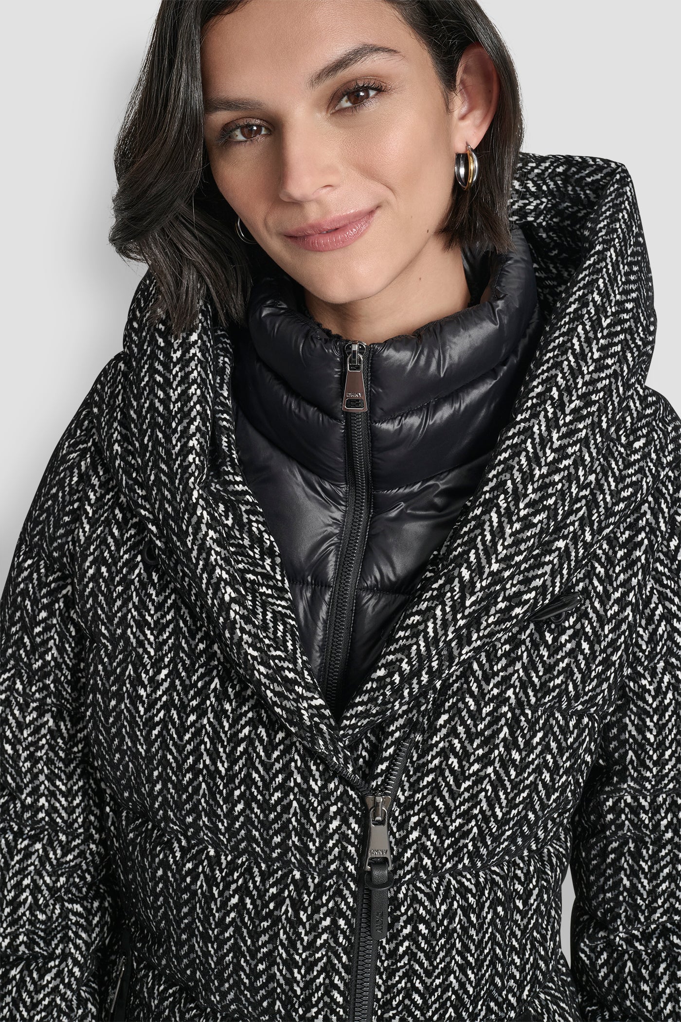 BIBBED SHAWL COLLAR HOODED PUFFER VIEW 5 | WOMENS COATS & JACKETS
