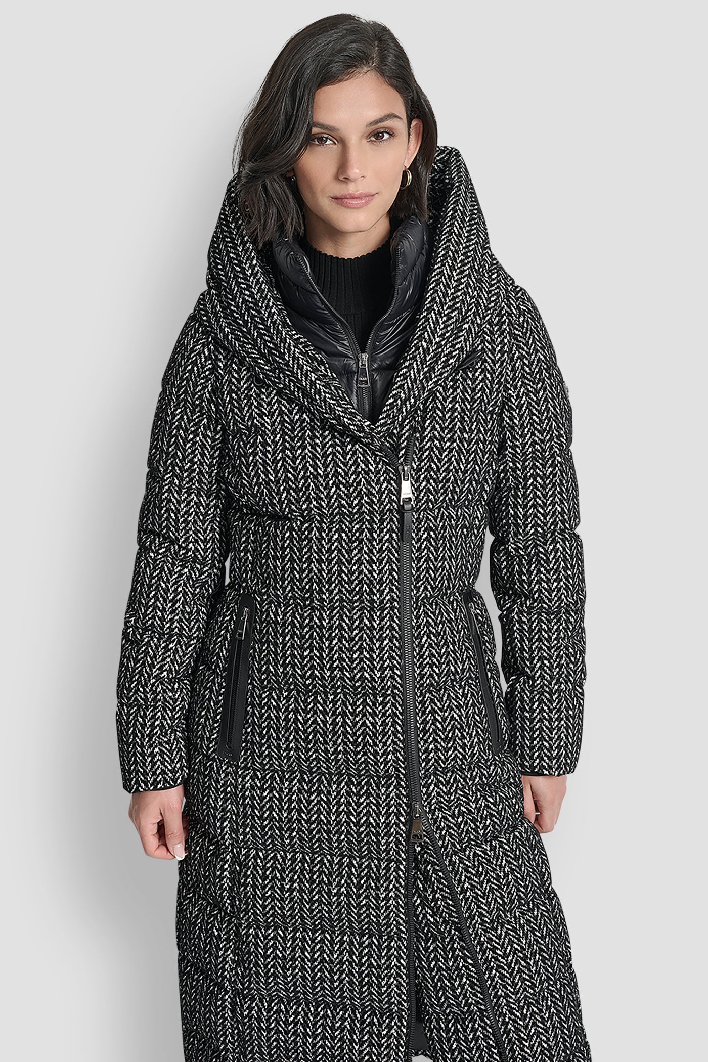 BIBBED SHAWL COLLAR HOODED PUFFER VIEW 8 | WOMENS COATS & JACKETS