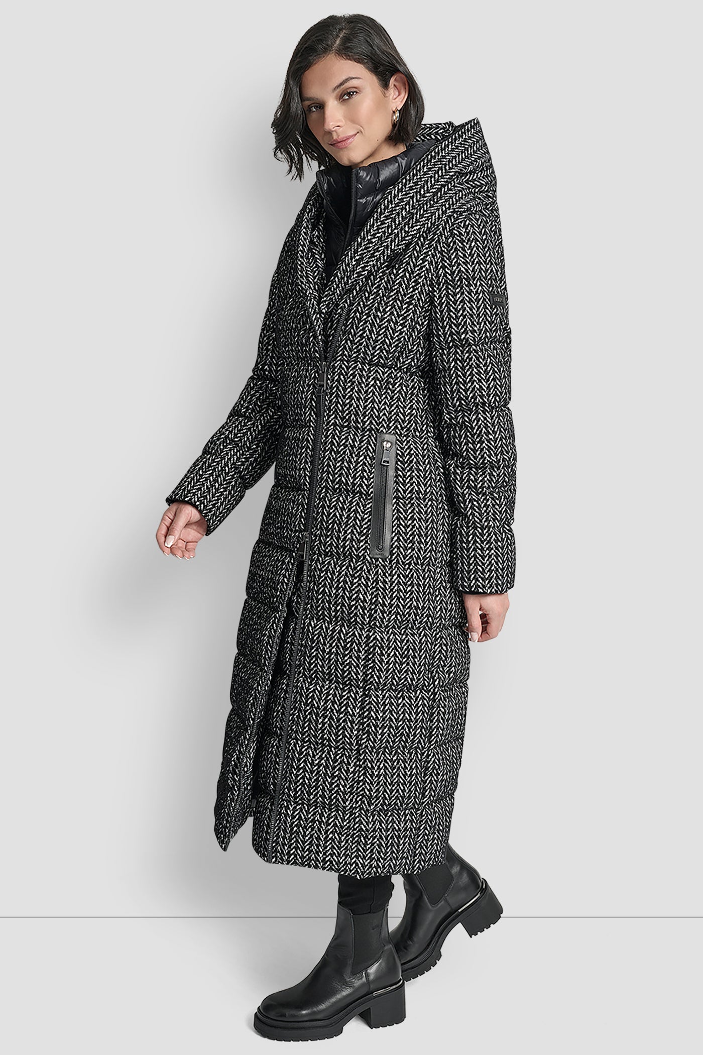 BIBBED SHAWL COLLAR HOODED PUFFER VIEW 3 | WOMENS COATS & JACKETS
