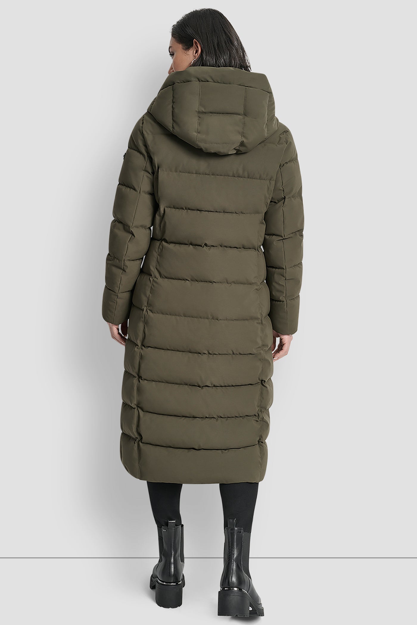 LODEN BIBBED SHAWL COLLAR HOODED PUFFER, BACK VIEW | New Arrivals