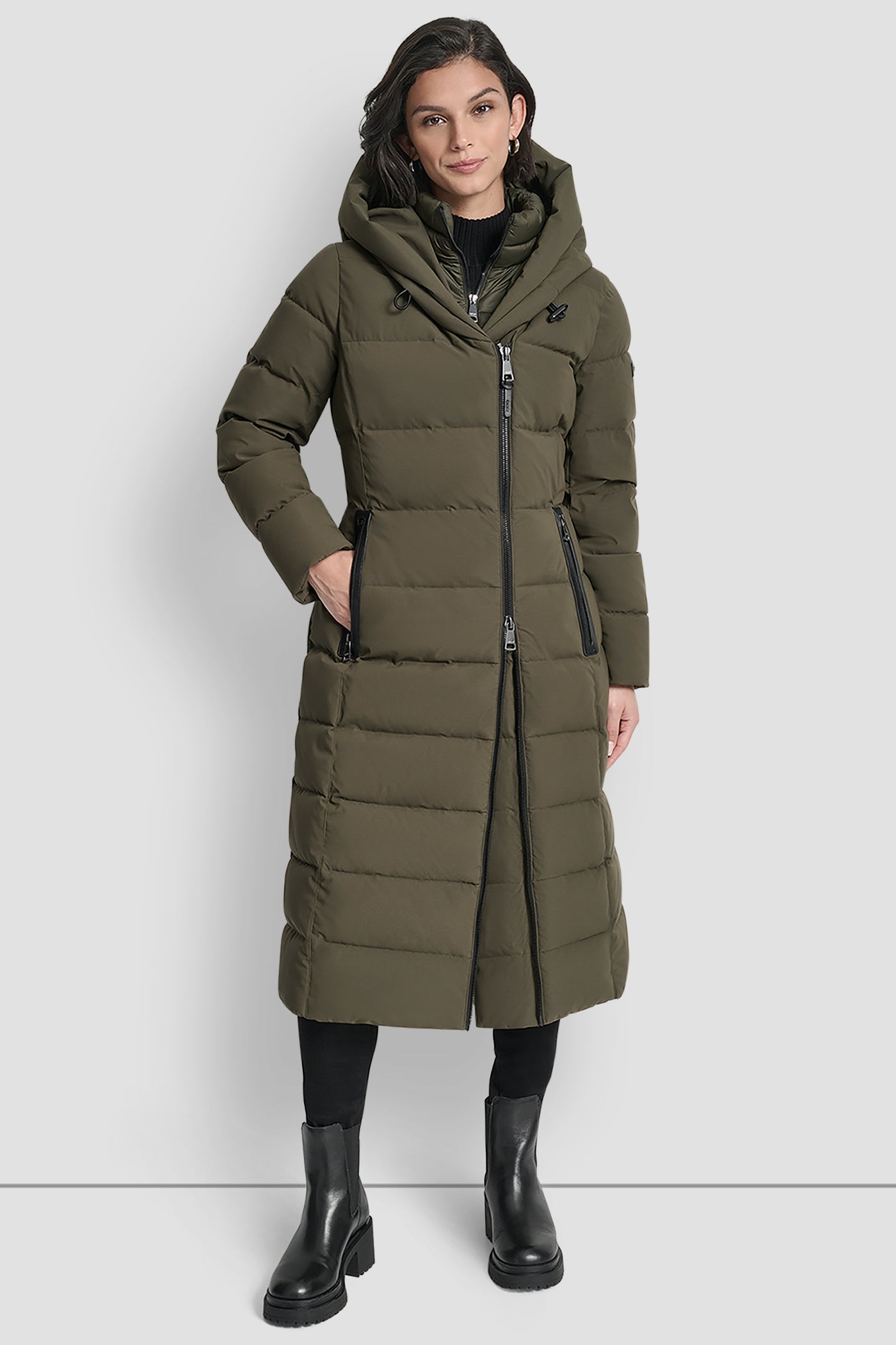 LODEN BIBBED SHAWL COLLAR HOODED PUFFER, FRONT VIEW | New Arrivals