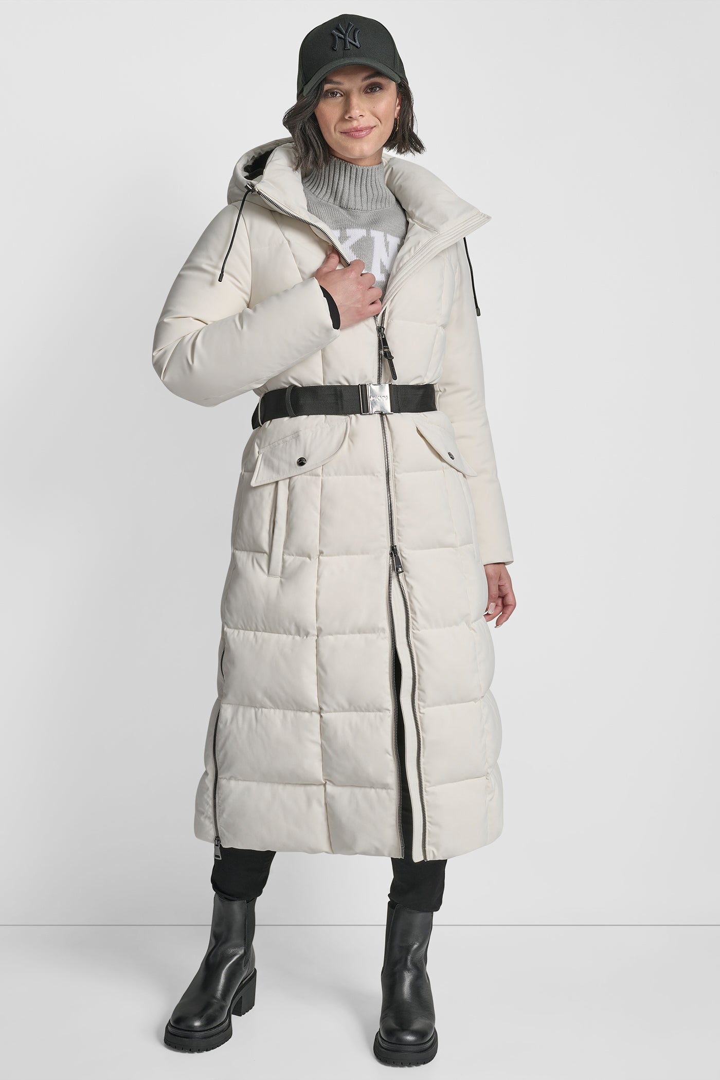 PEARL BOX QUILT LONG PUFFER WITH BELT, VIEW 1 | Bags