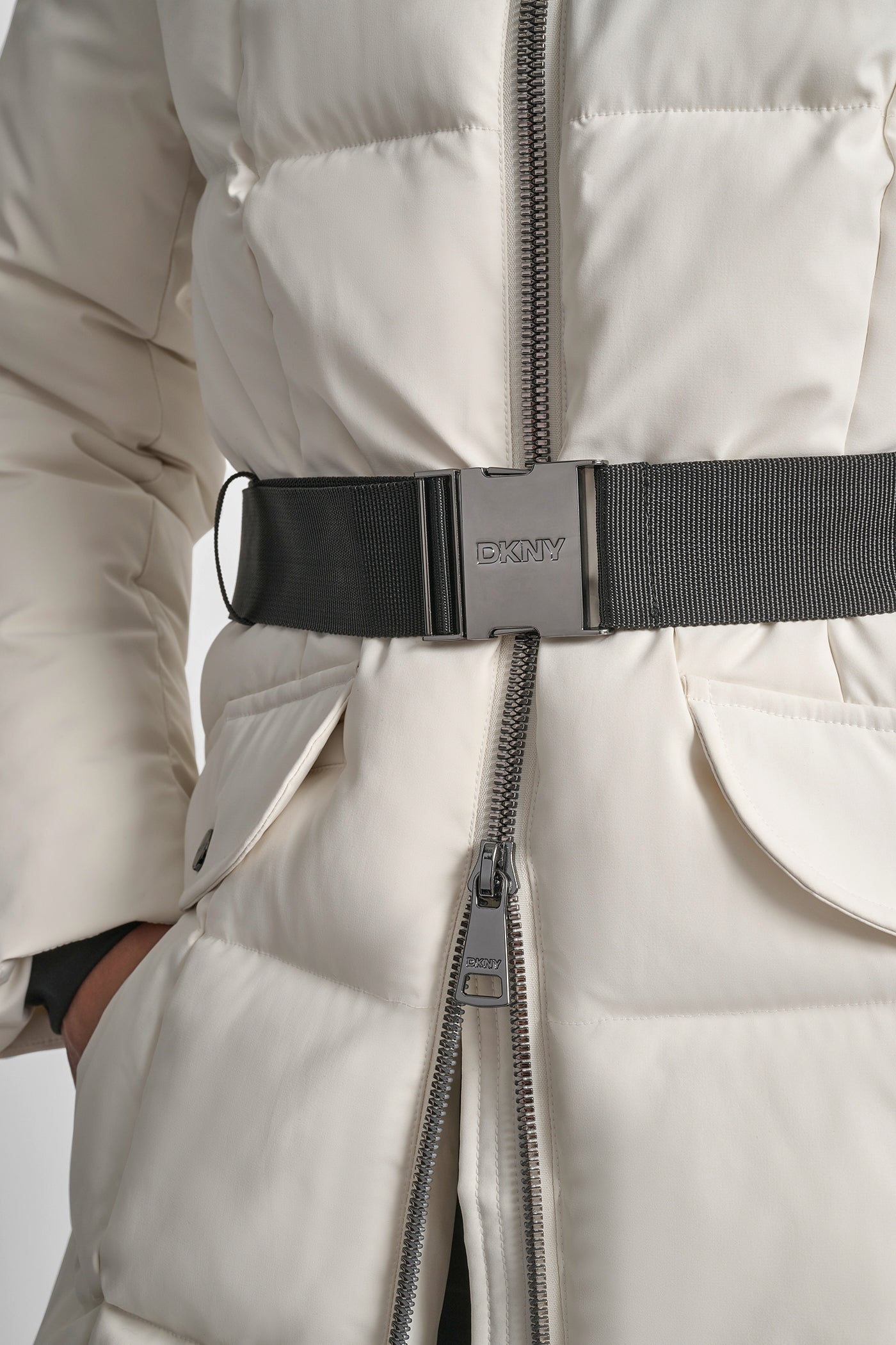 BOX QUILT LONG PUFFER WITH BELT VIEW 7