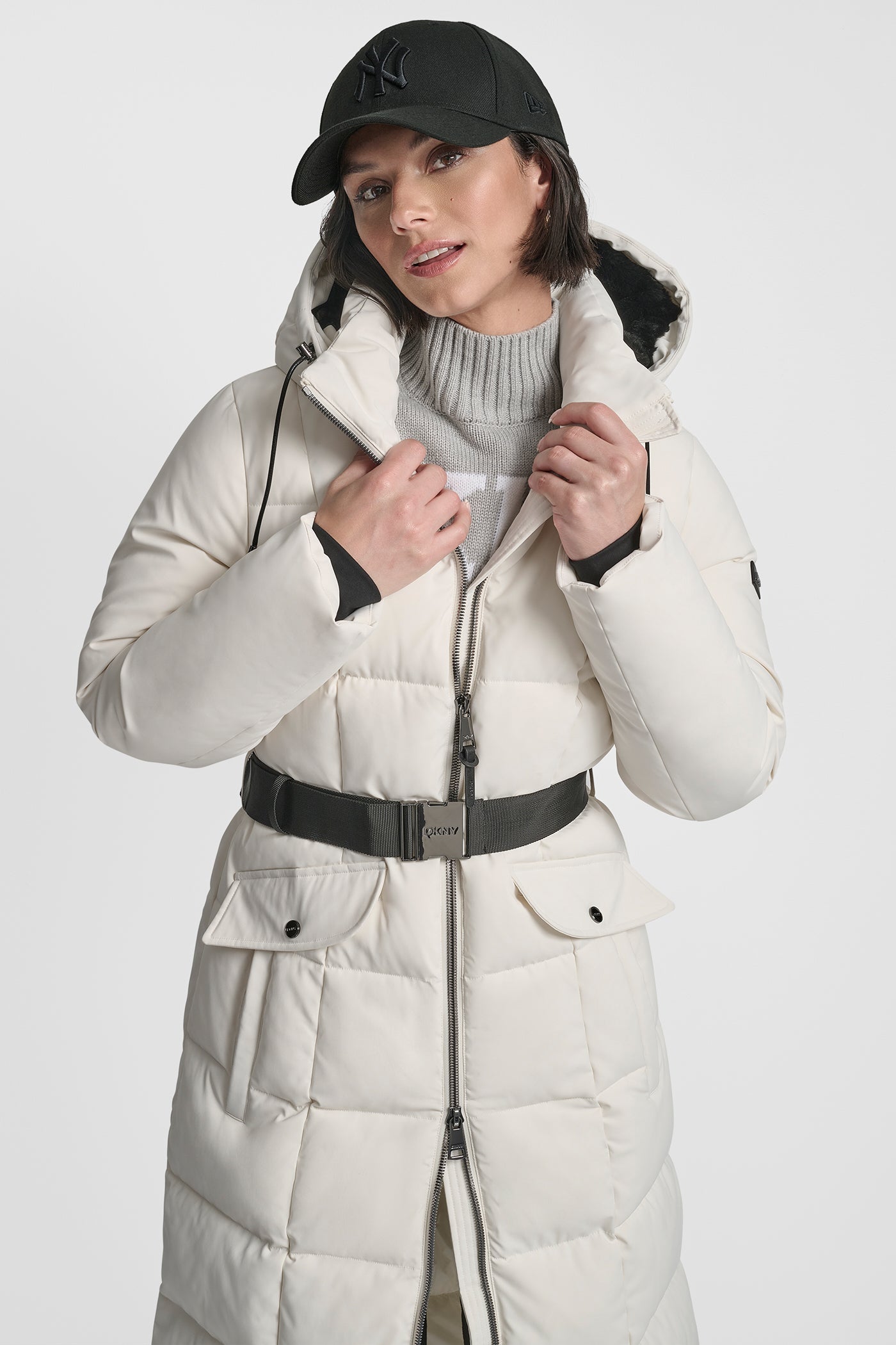 BOX QUILT LONG PUFFER WITH BELT VIEW 5