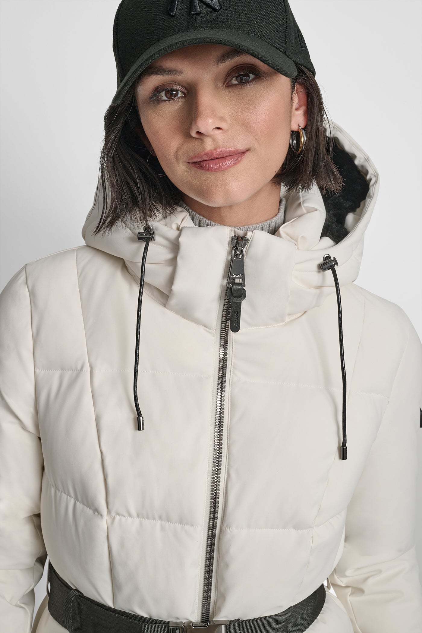 BOX QUILT LONG PUFFER WITH BELT VIEW 4
