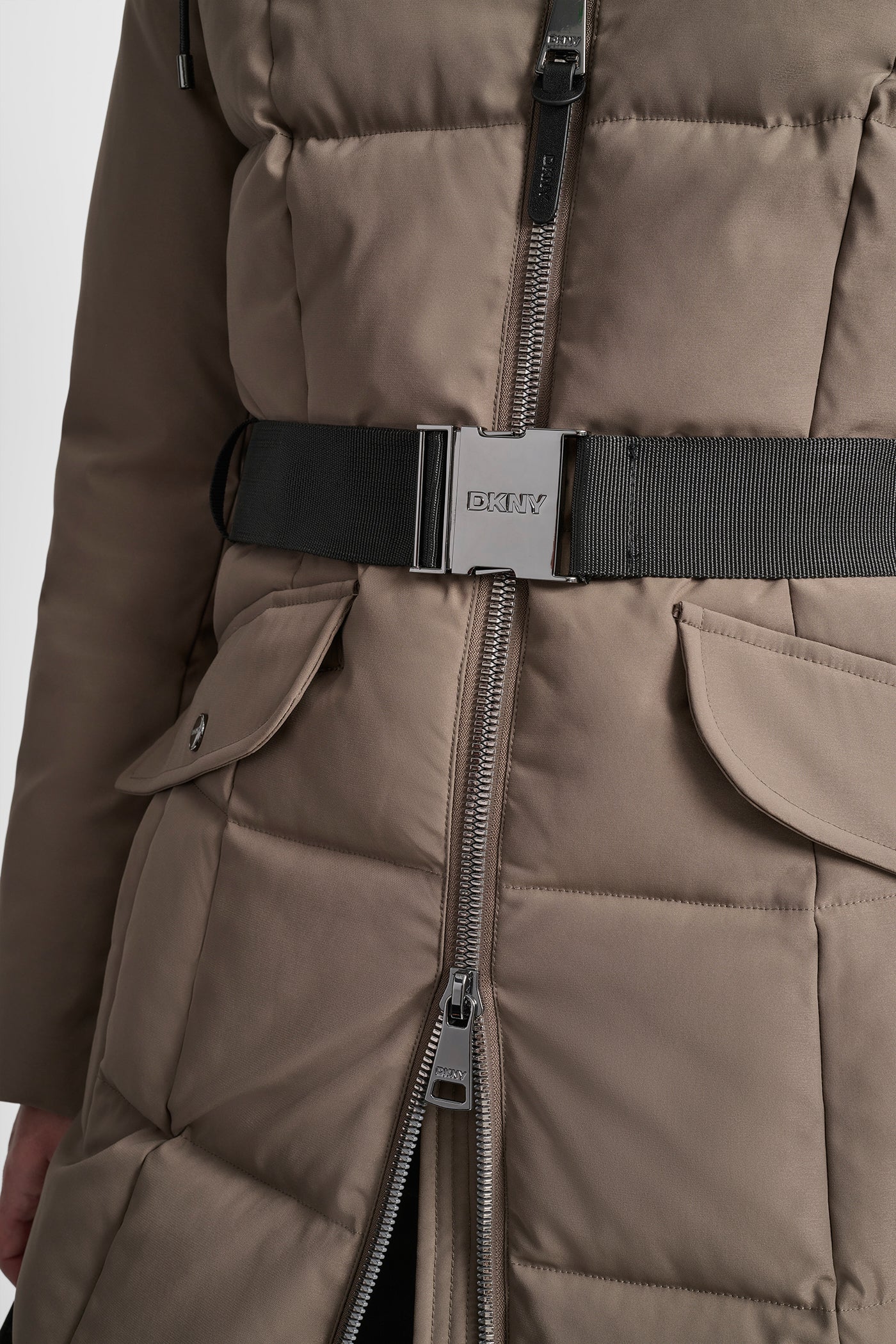 BOX QUILT LONG PUFFER WITH BELT VIEW 5