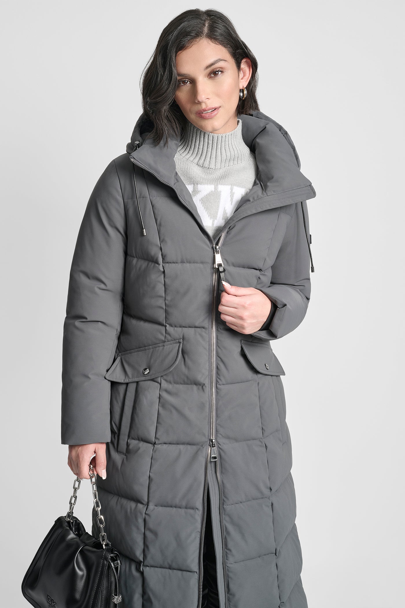 BOX QUILT LONG PUFFER WITH BELT VIEW 6