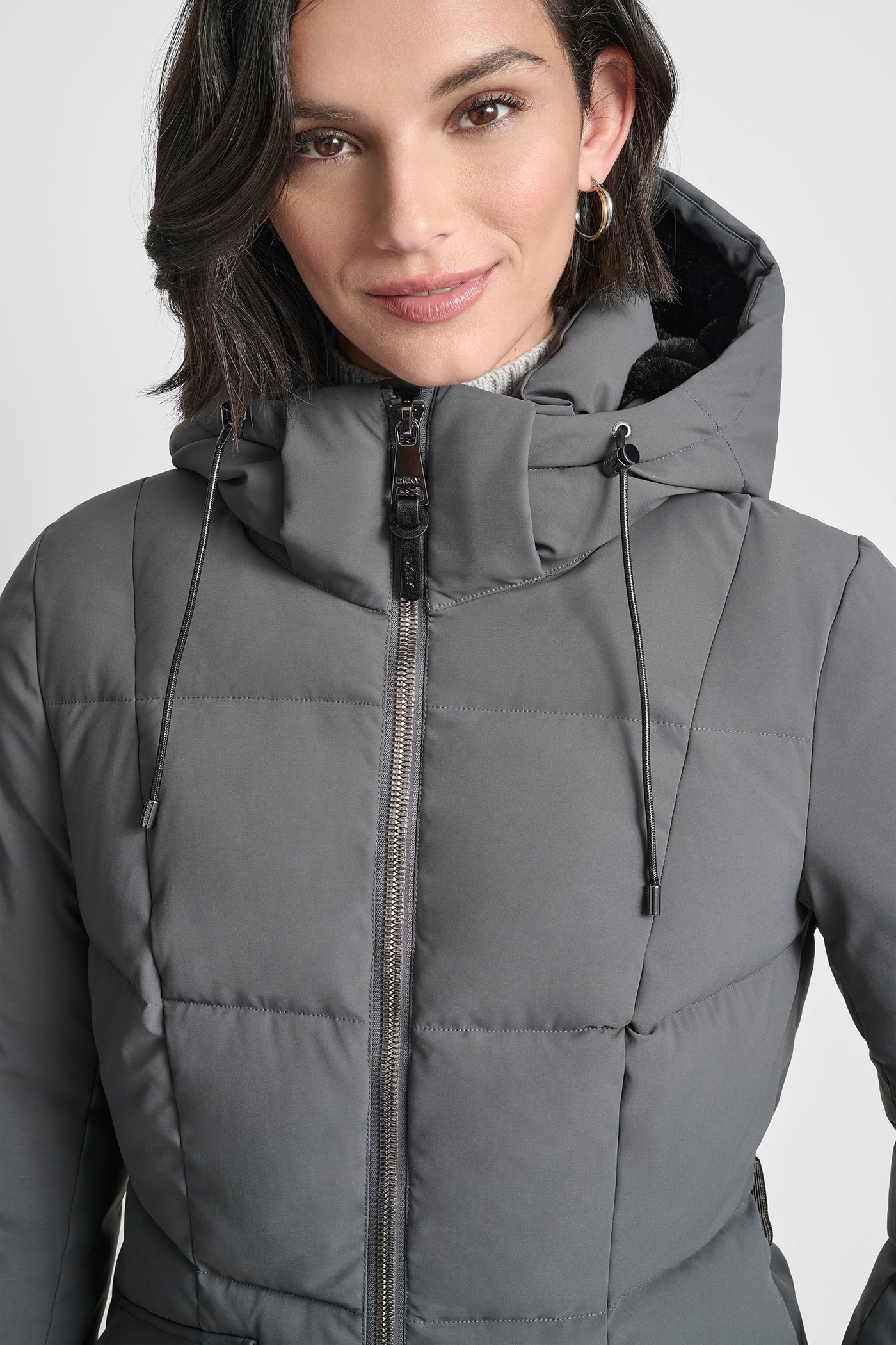 BOX QUILT LONG PUFFER WITH BELT VIEW 4