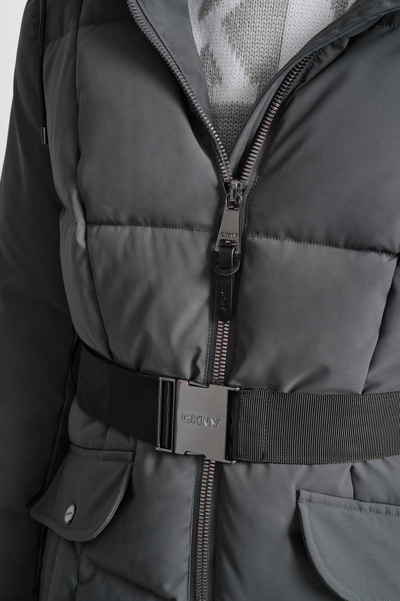 BOX QUILT LONG PUFFER WITH BELT VIEW 7