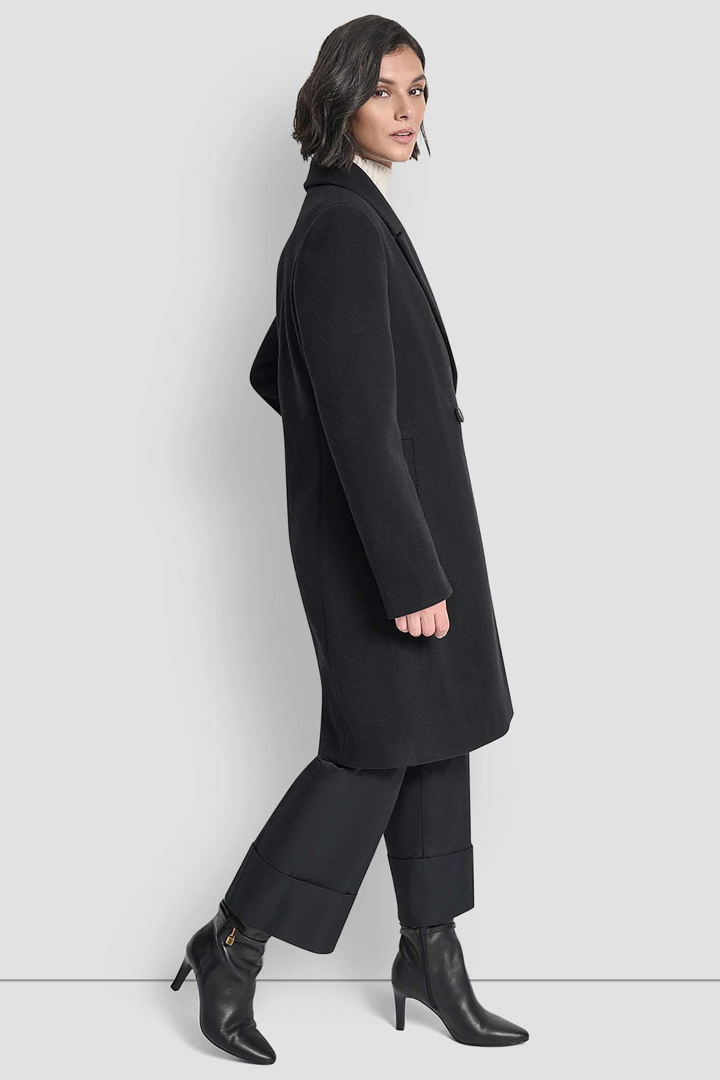 DOUBLE BREASTED FAUX WOOL COAT VIEW 3 | DKNY Promo