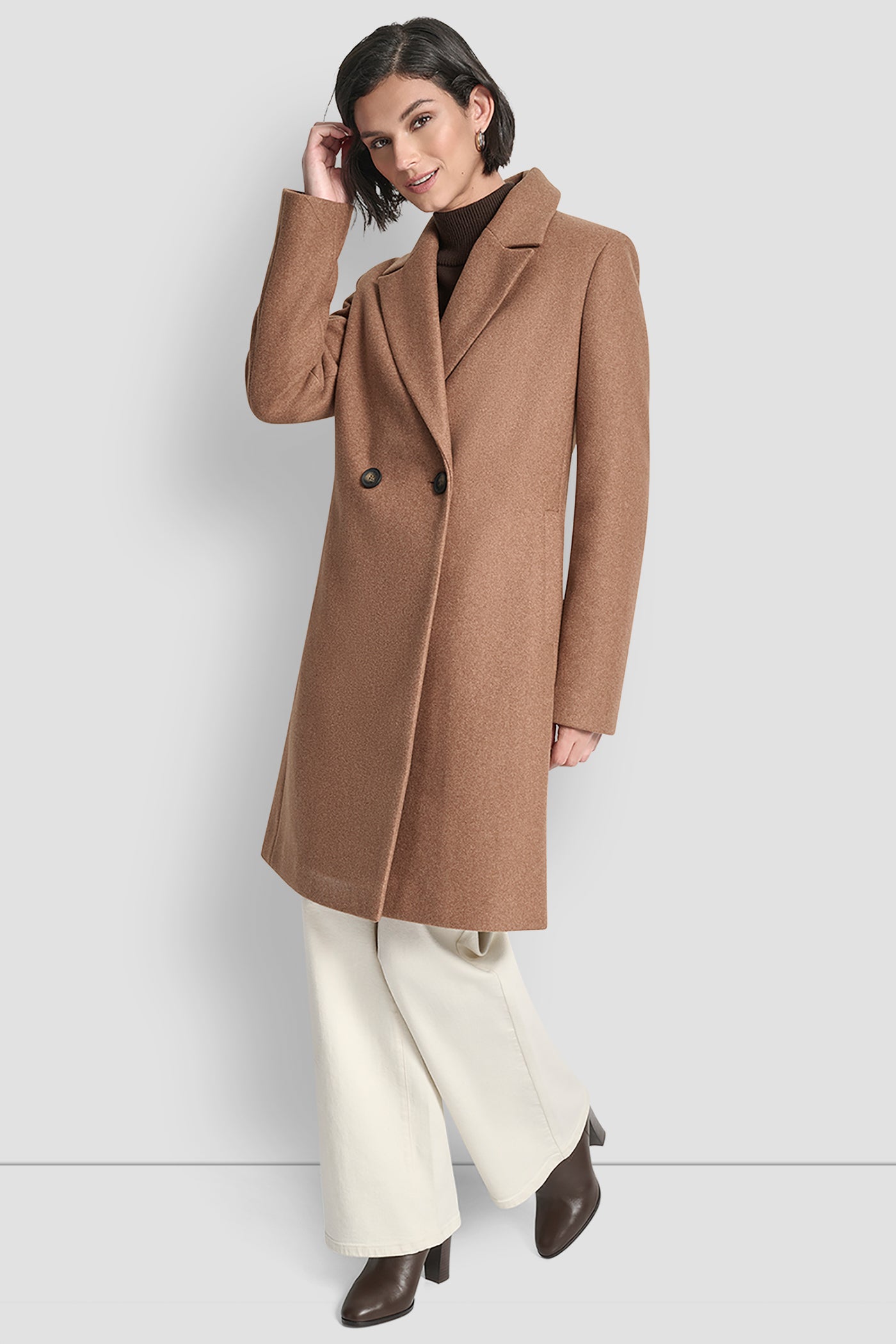 DOUBLE BREASTED FAUX WOOL COAT VIEW 6 | DKNY Promo