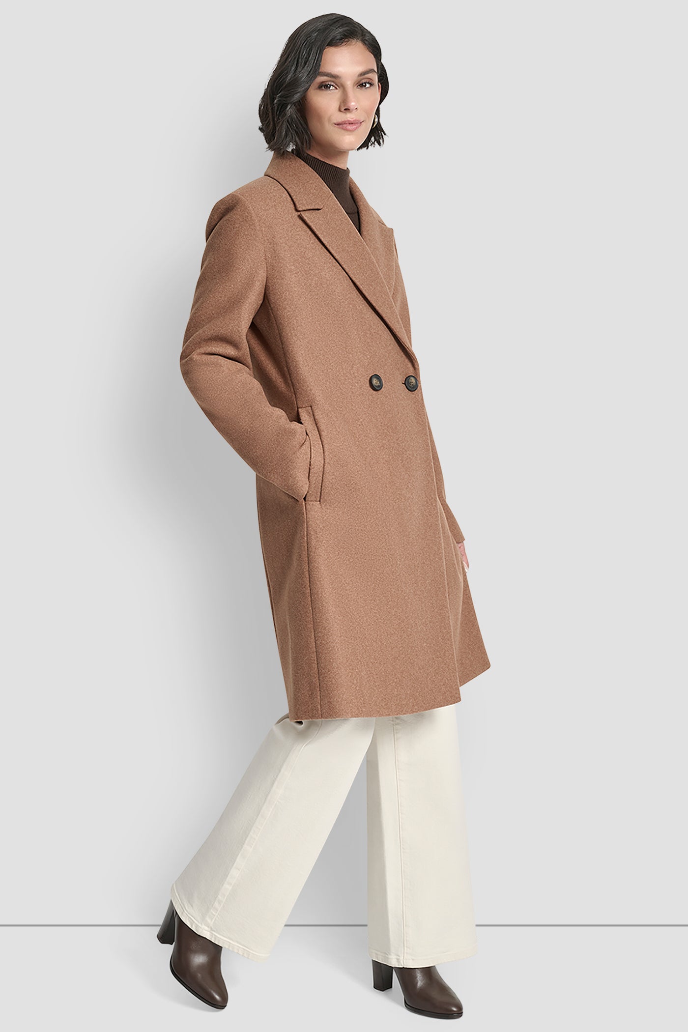 DOUBLE BREASTED FAUX WOOL COAT VIEW 3 | DKNY Promo