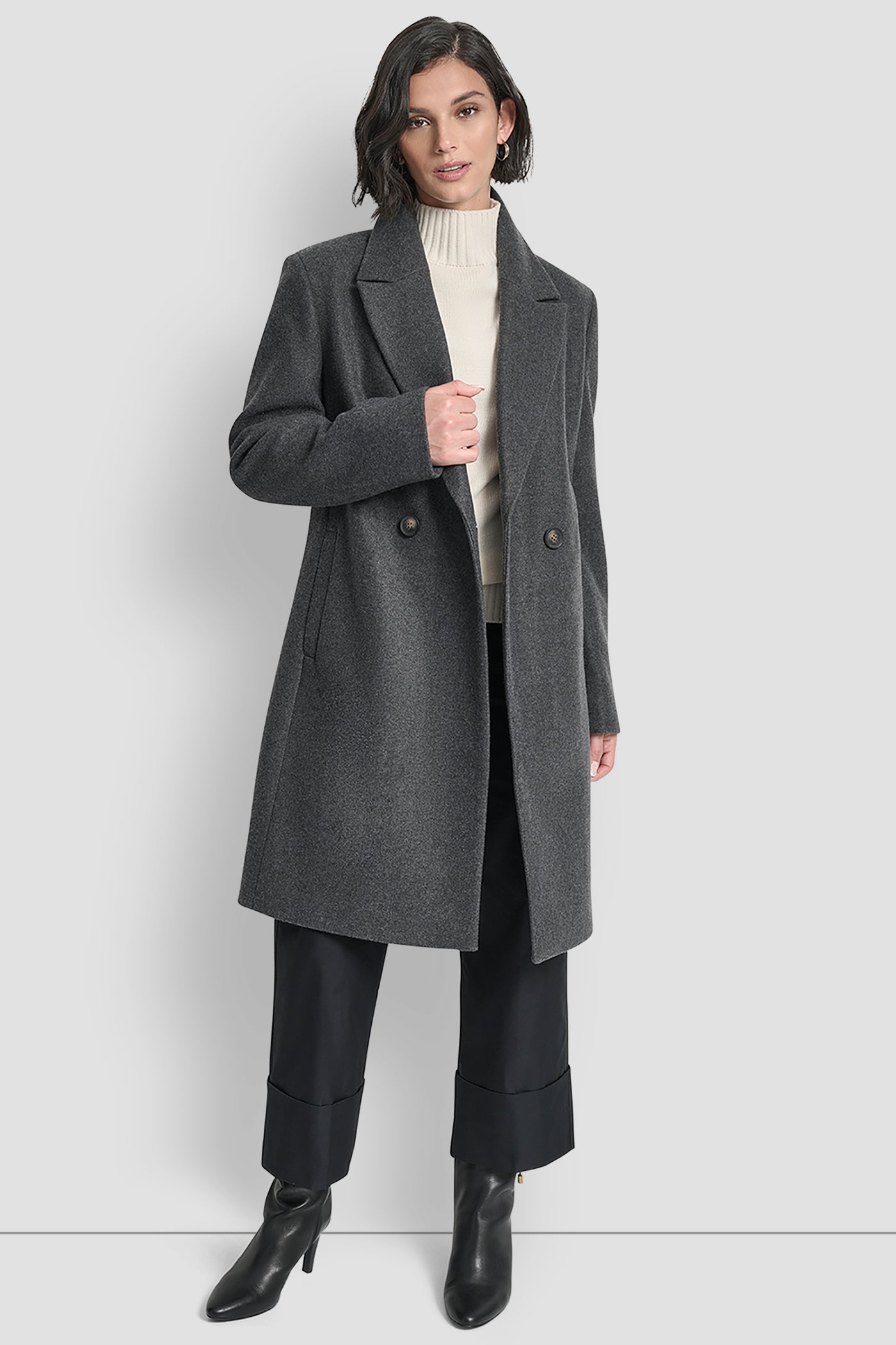 DOUBLE BREASTED FAUX WOOL COAT VIEW 6 | DKNY Promo