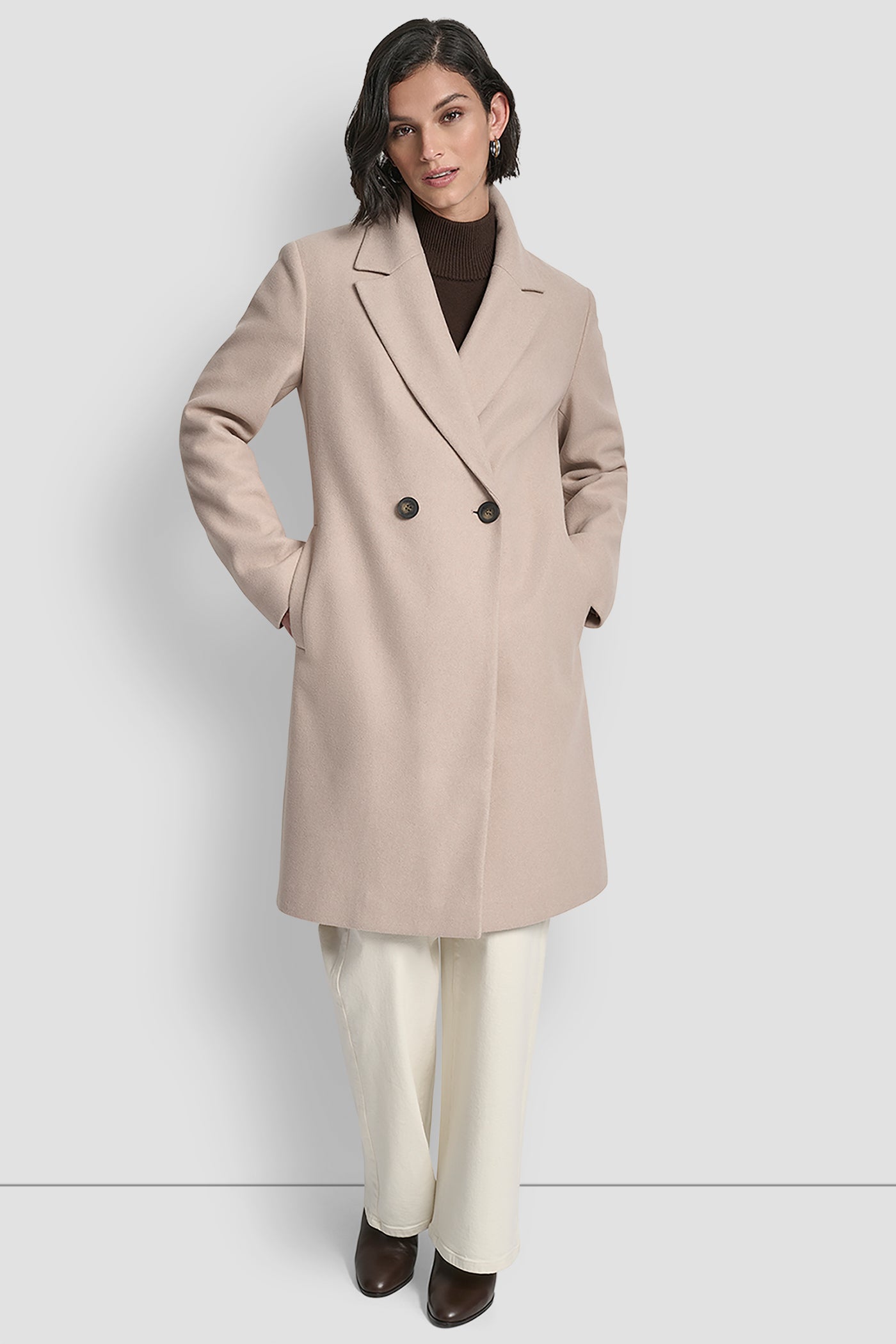 DOUBLE BREASTED FAUX WOOL COAT VIEW 3 | Lightweight Jackets