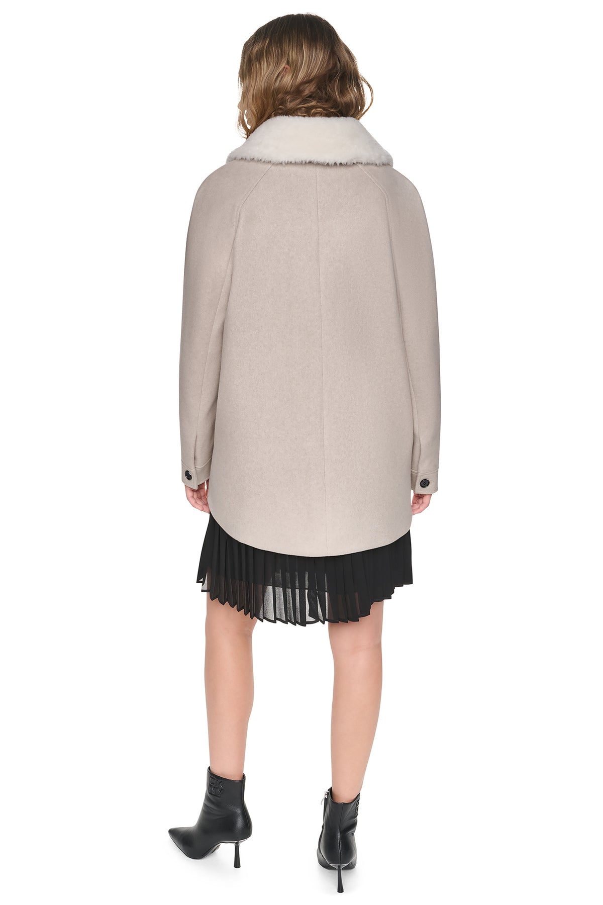 FRONT-ZIP FAUX FUR COLLAR COAT VIEW 2