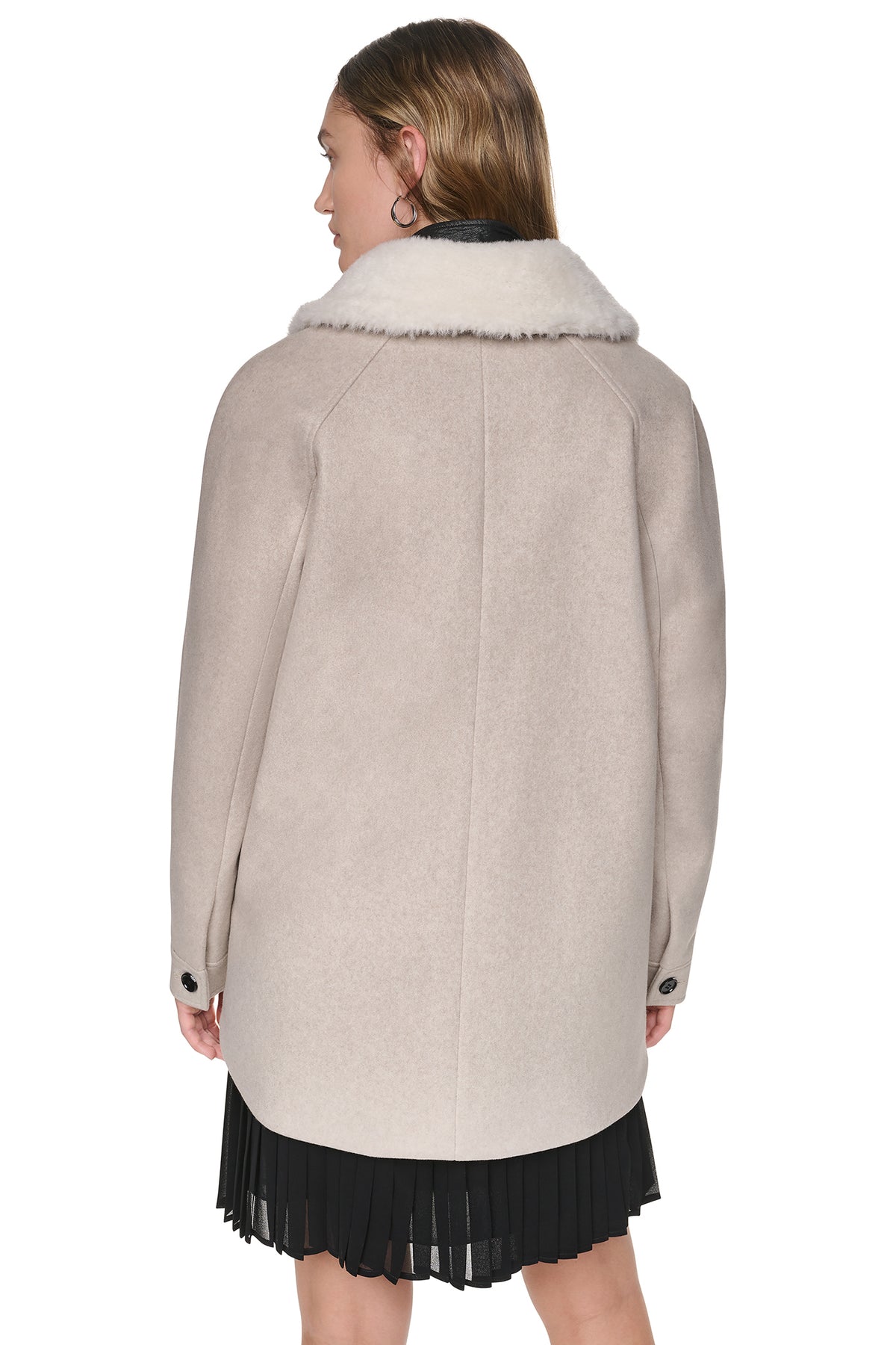 FRONT-ZIP FAUX FUR COLLAR COAT VIEW 2