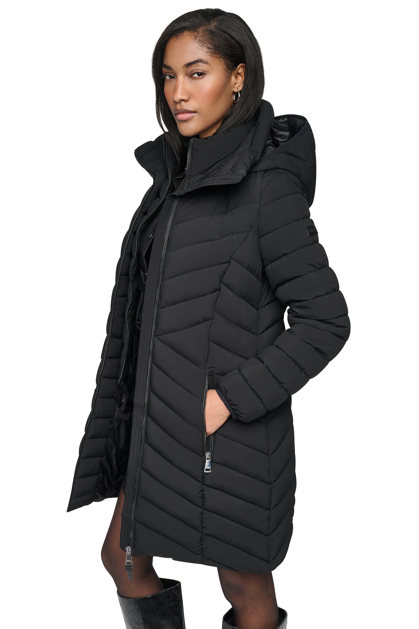 HOODED STAND COLLAR PUFFER VIEW 5 | DKNY Promo