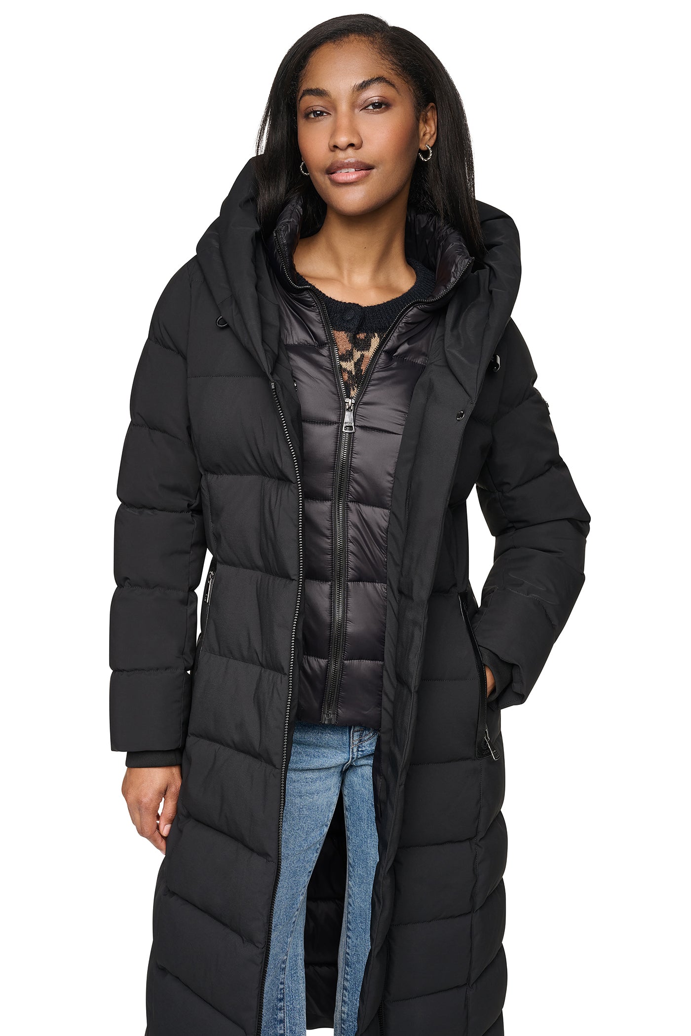 LONG HOODED PUFFER COAT VIEW 2