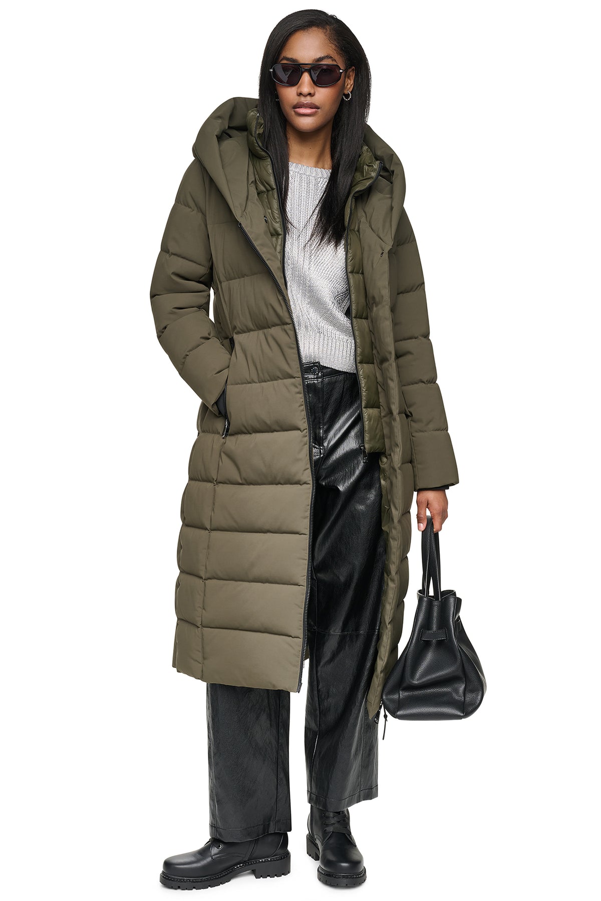 MAXI HOODED PUFFER COAT WITH INNER BIB VIEW 2