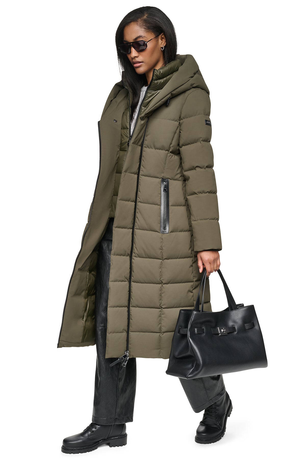 MAXI HOODED PUFFER COAT WITH INNER BIB VIEW 1