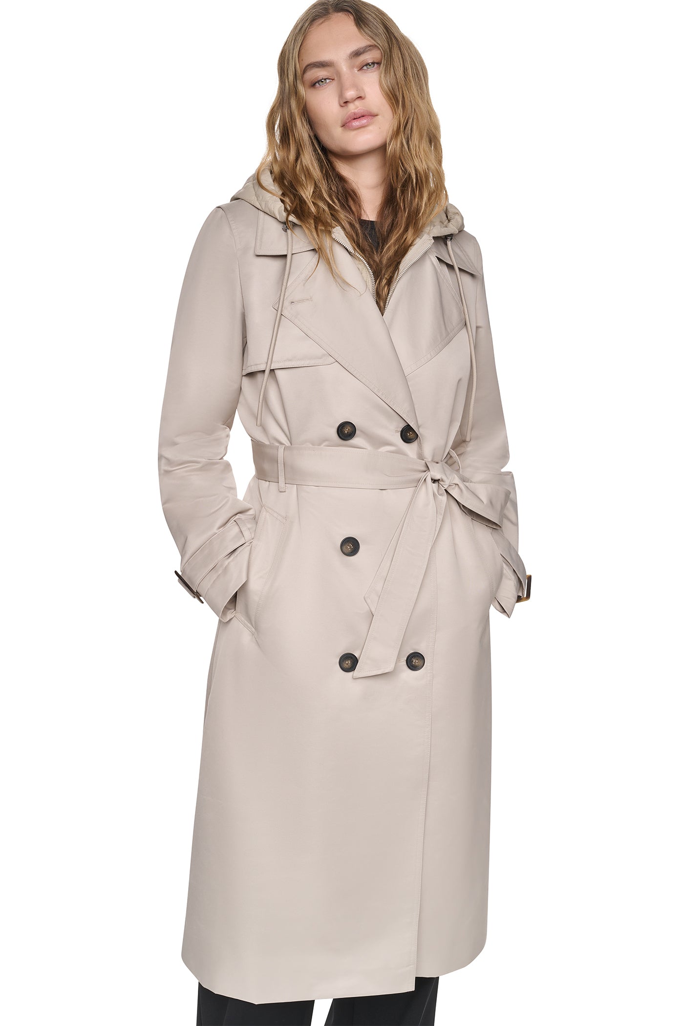 DOUBLE BREASTED QUILTED HOOD TRENCH VIEW 8