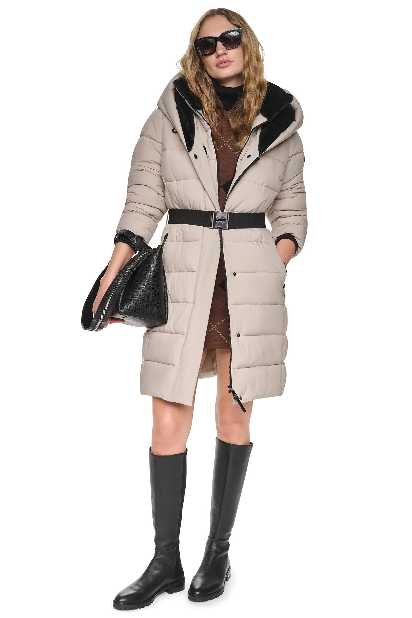 LONG BELTED LAYERED PUFFER VIEW 1