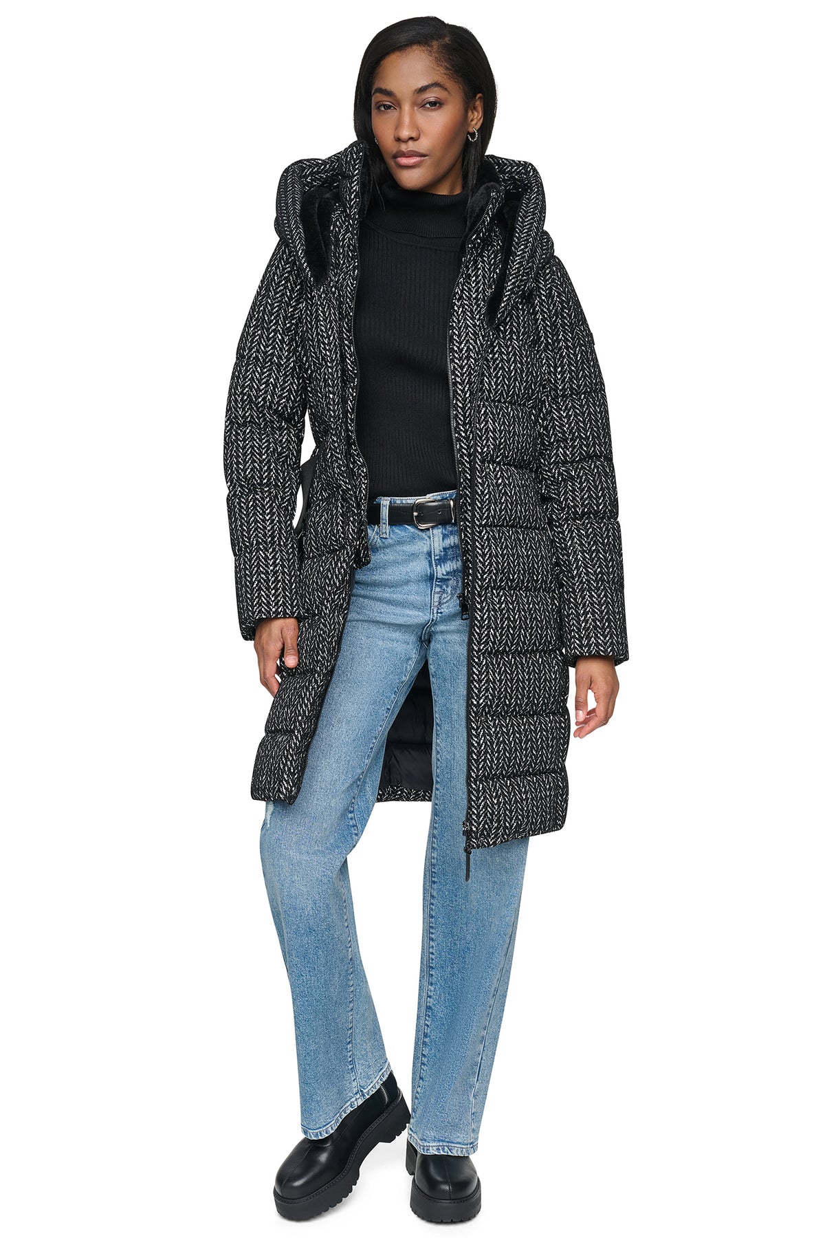 BELTED ASYMMETRICAL PUFFER WITH BIB VIEW 2