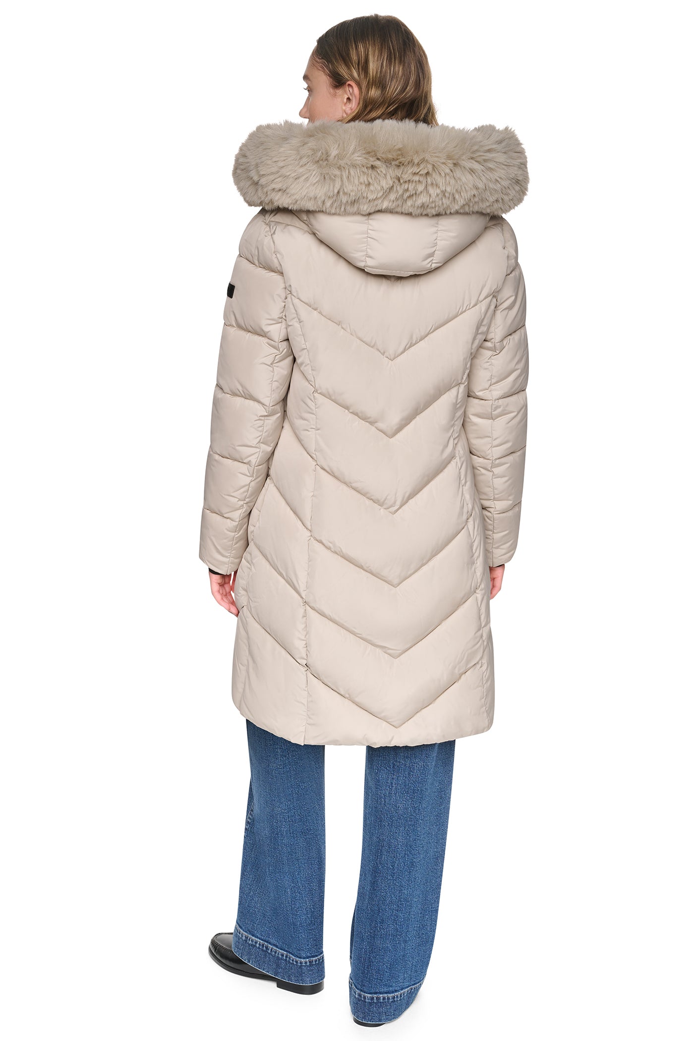 LONG PUFFER WITH FAUX FUR HOOD VIEW 2
