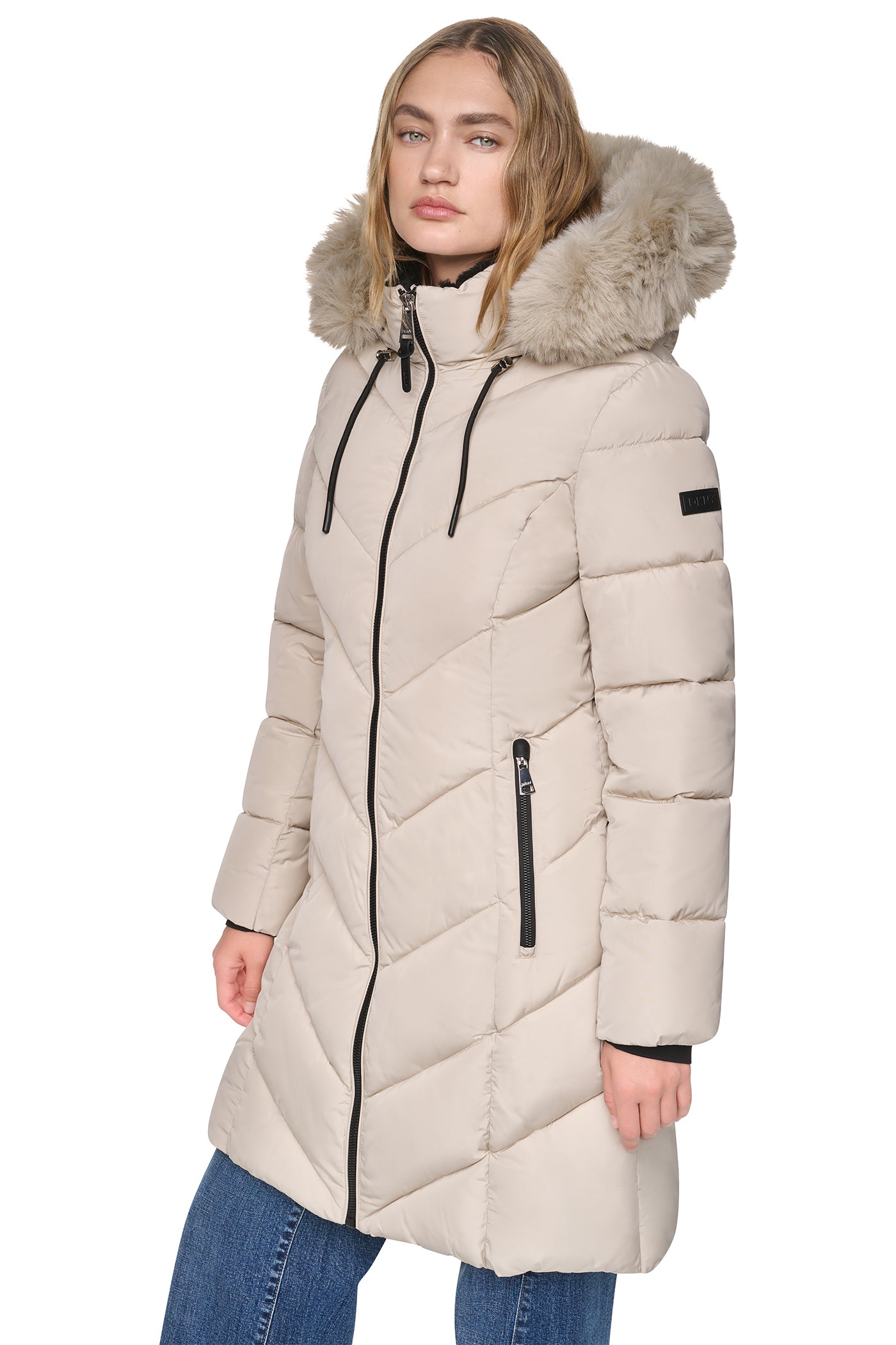 LONG PUFFER WITH FAUX FUR HOOD VIEW 2