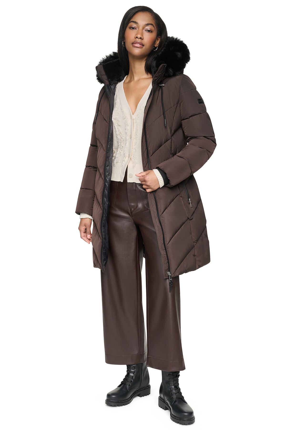 FAUX FUR LINED HOODED PUFFER VIEW 2