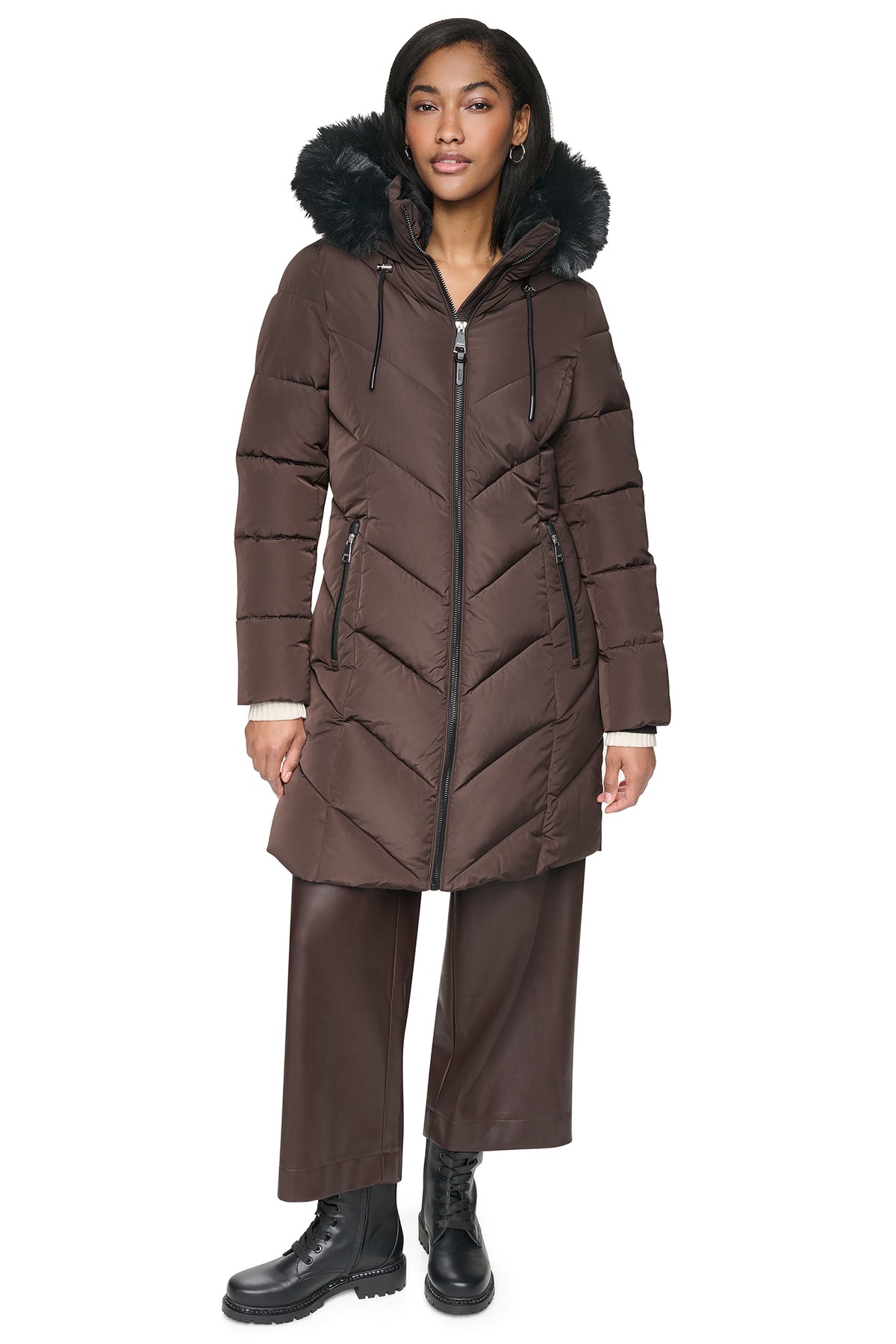 FAUX FUR LINED HOODED PUFFER VIEW 2