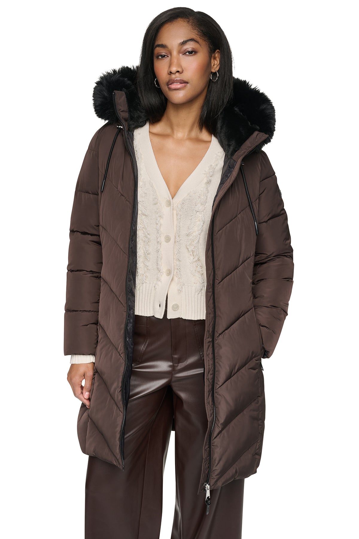 FAUX FUR LINED HOODED PUFFER VIEW 2