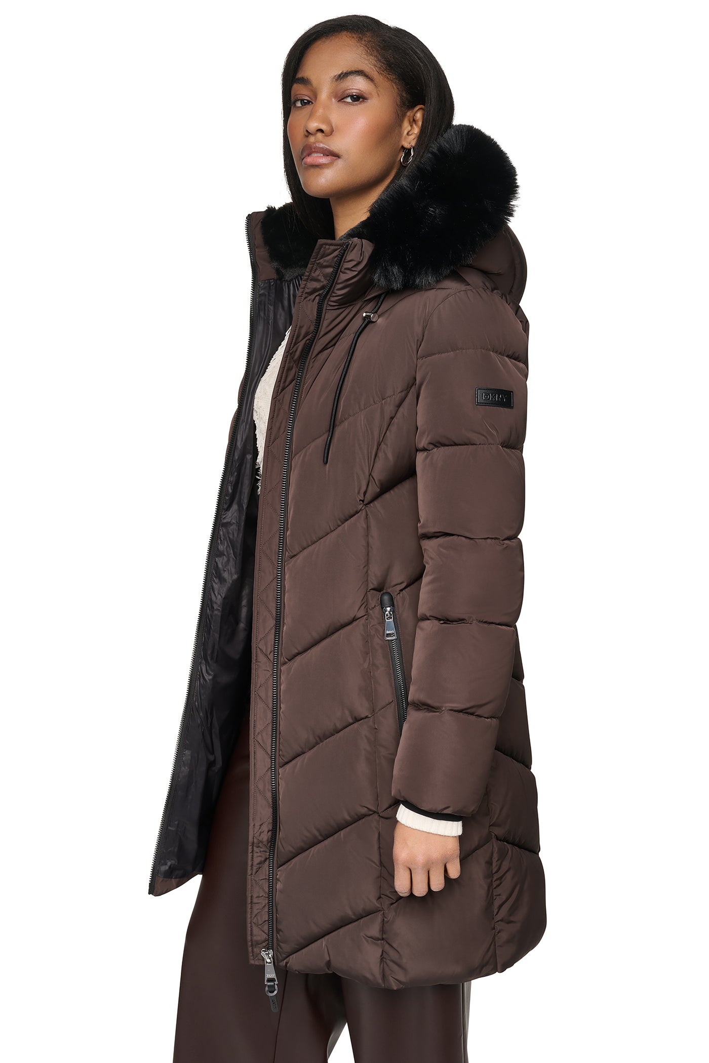 FAUX FUR LINED HOODED PUFFER VIEW 2
