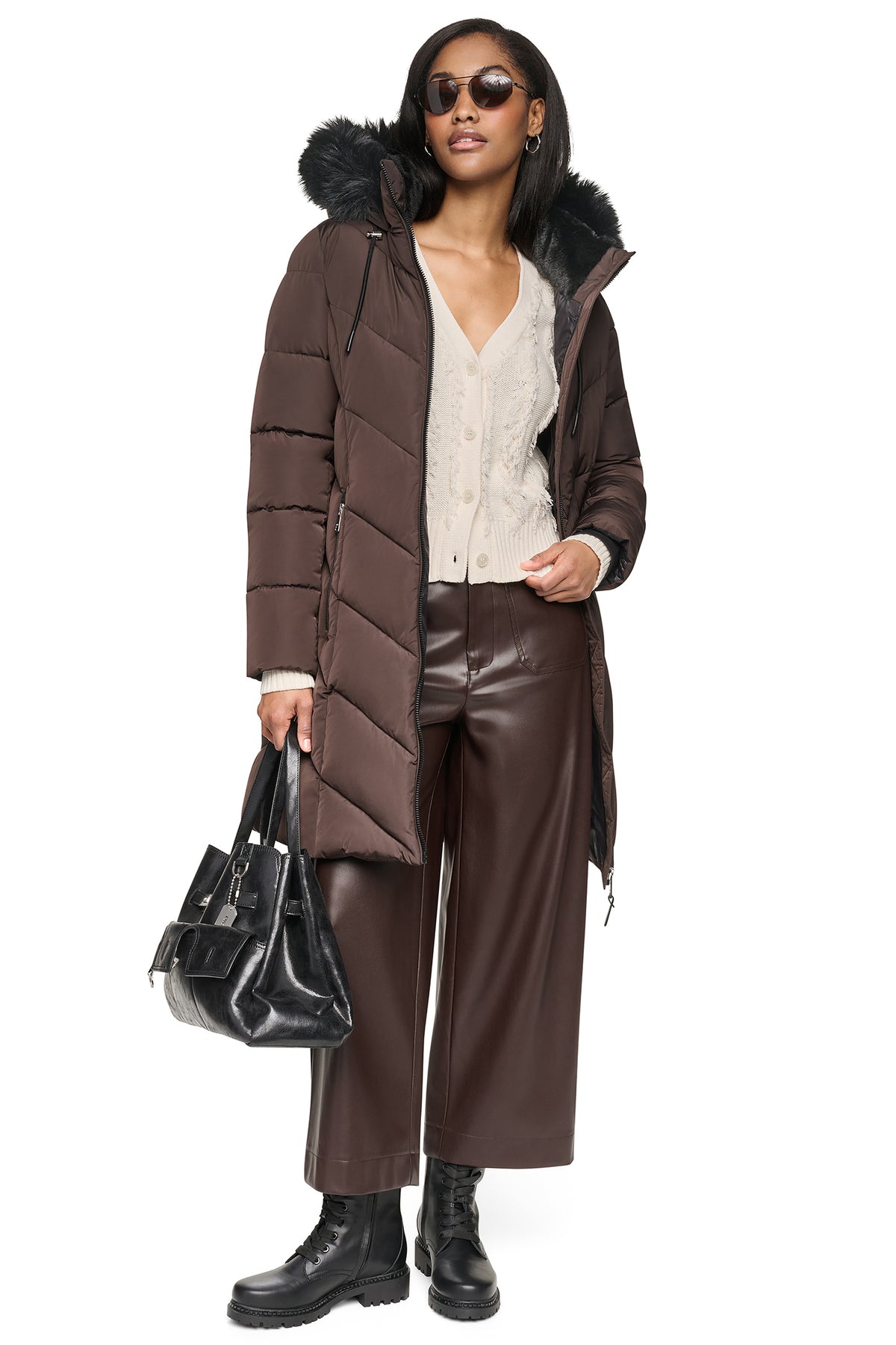 FAUX FUR LINED HOODED PUFFER VIEW 1