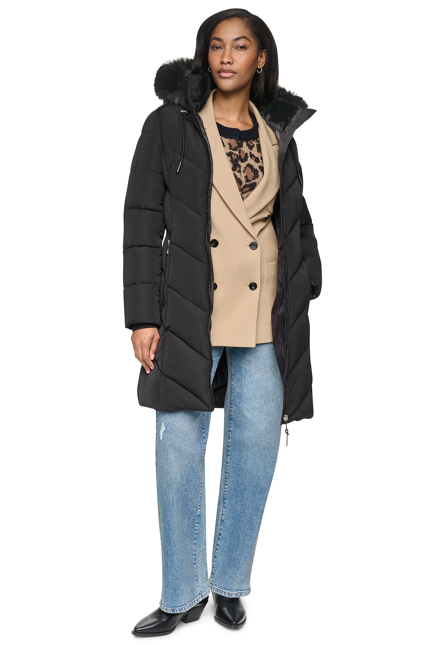 FAUX FUR LINED HOODED PUFFER VIEW 2